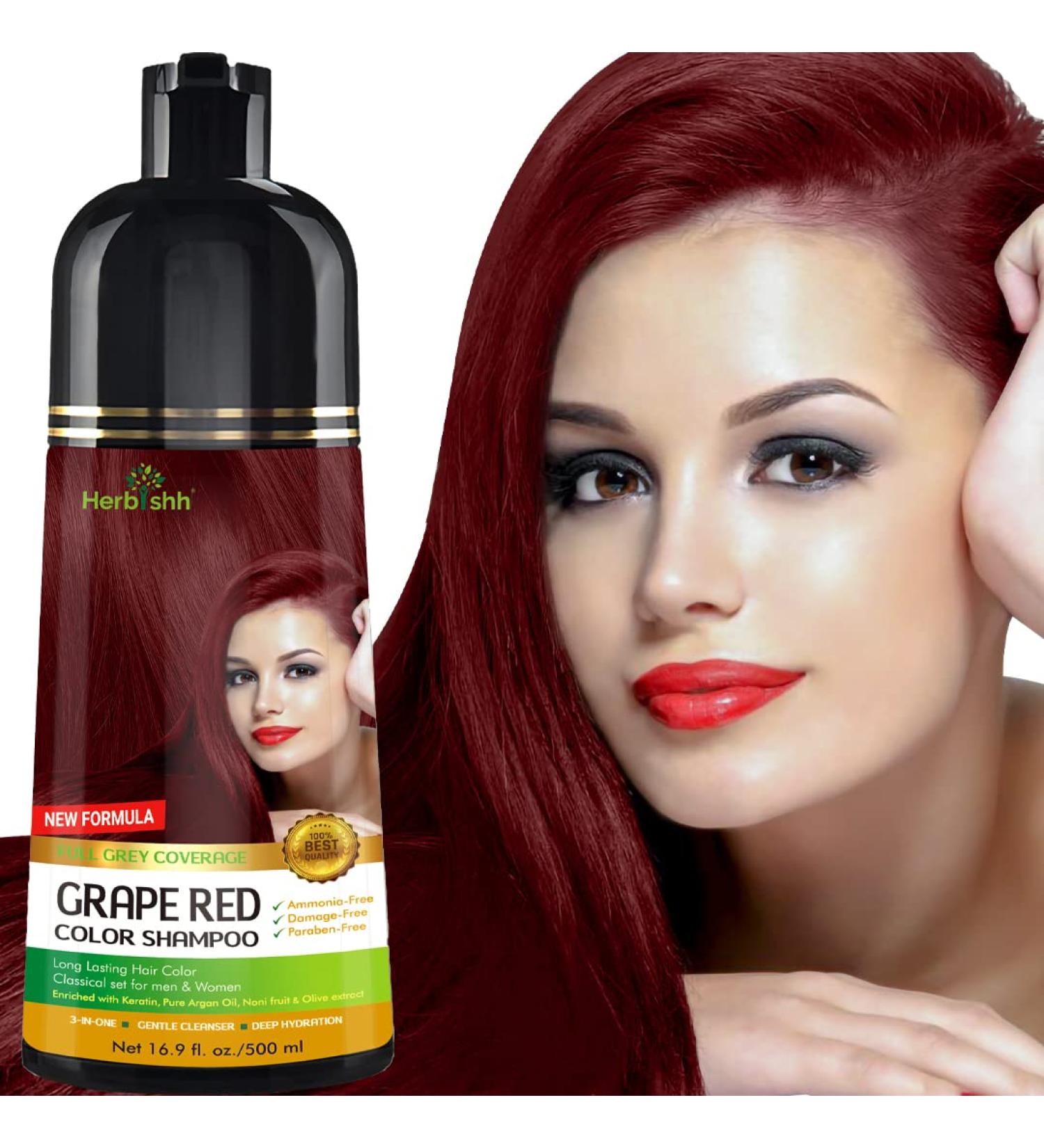 Herbishh Hair Color Shampoo for Gray Hair - Grape Red 500ml | Long-Lasting 3-in-1 Magic Hair Dye Shampoo - Ammonia-Free - Buy Online on GoSupps.com