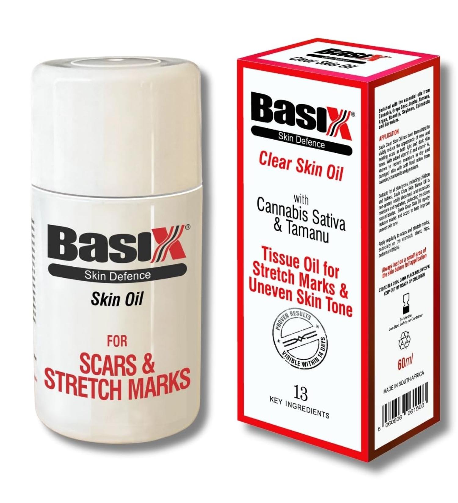 Basix Skin Defence Clear Skin Tissue Oil - Reduce Stretch Marks Scars & Uneven Skin Tone with Tamanu Argan Grapeseed Jojoba Rosehip Calendula & Geranium Oils - International Shipping Available - Buy Online on GoSupps.com
