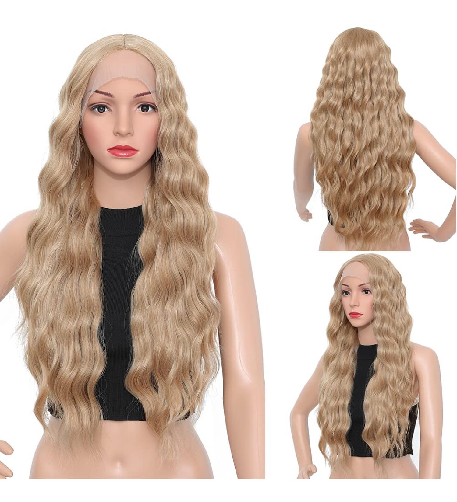 Sangrui Long Curly Blonde Lace Front Wig - 75 cm Natural Wavy Cosplay Hair for Women - Buy Online on GoSupps.com
