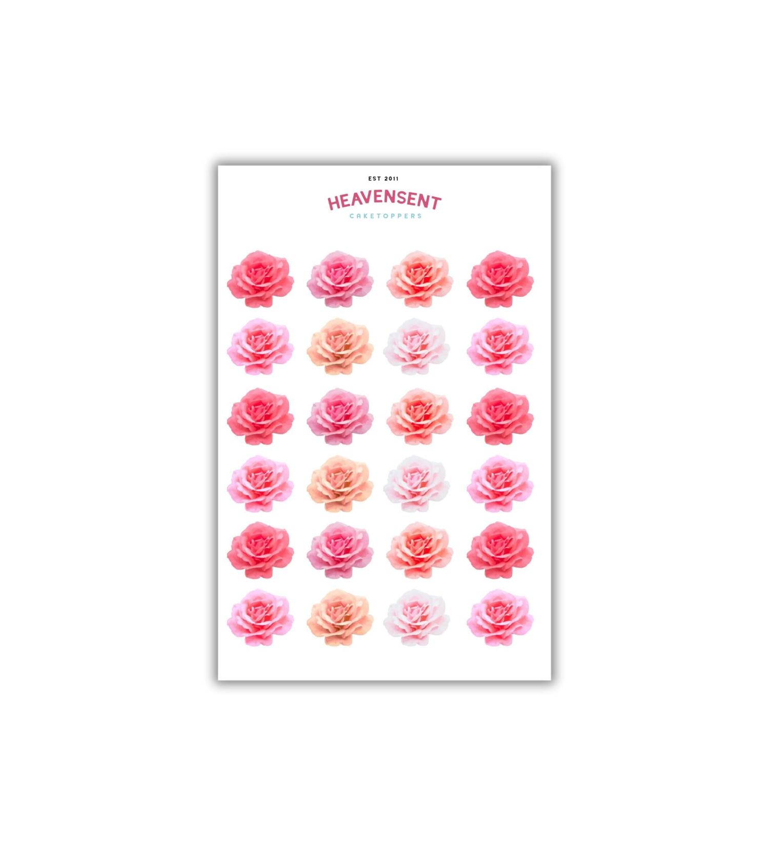 Cake Topper Edible Pre-cut 40 Pink Rose Flowers Premium Thick Sweet Wafer Card Standing Cupcake Toppers Birthday Party Cake Decorations