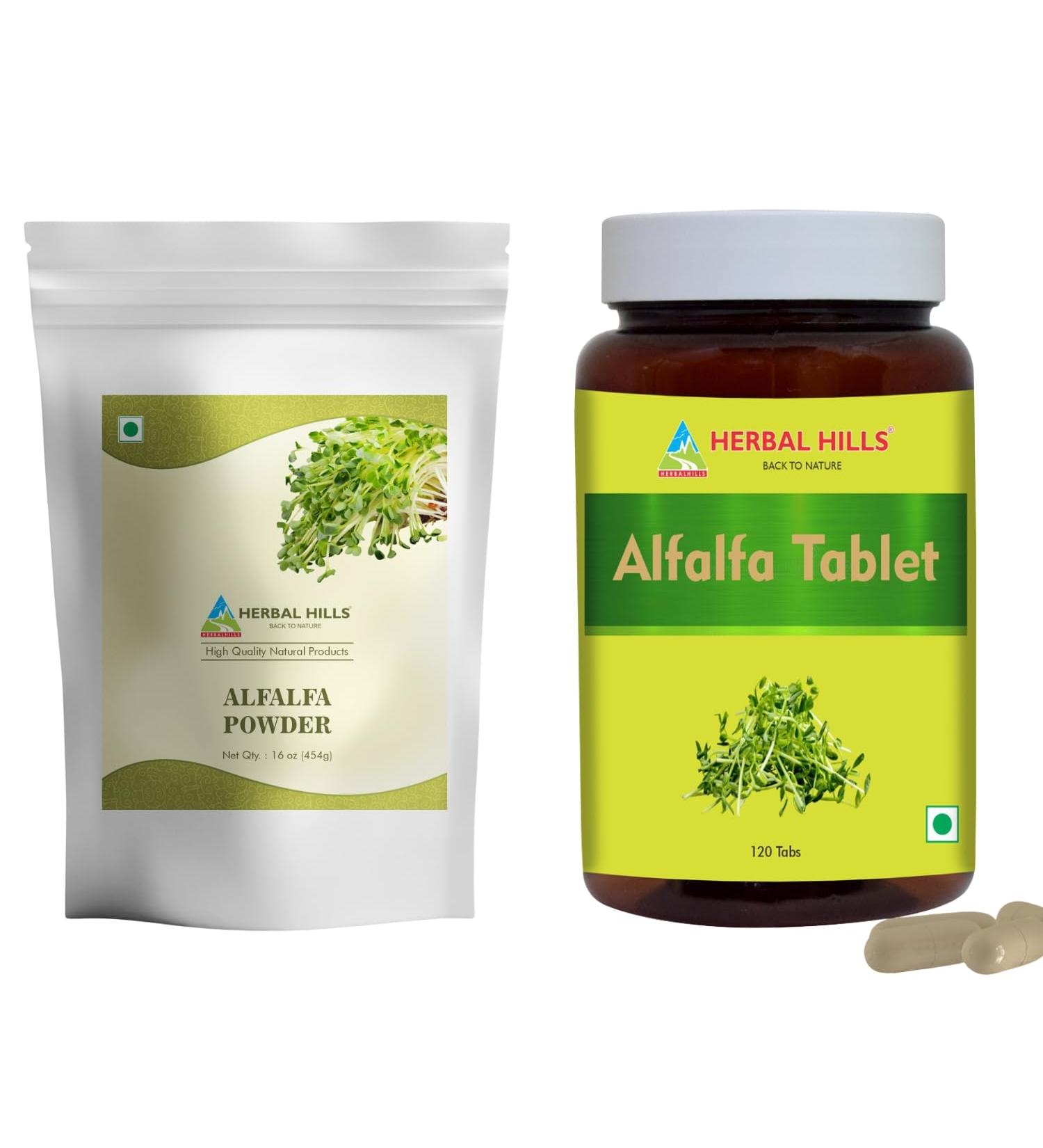 HERBAL HILLS Alfalfa Leaf Powder and Alfalfa Tablets Pack of 2 Combo - Buy Online on GoSupps.com