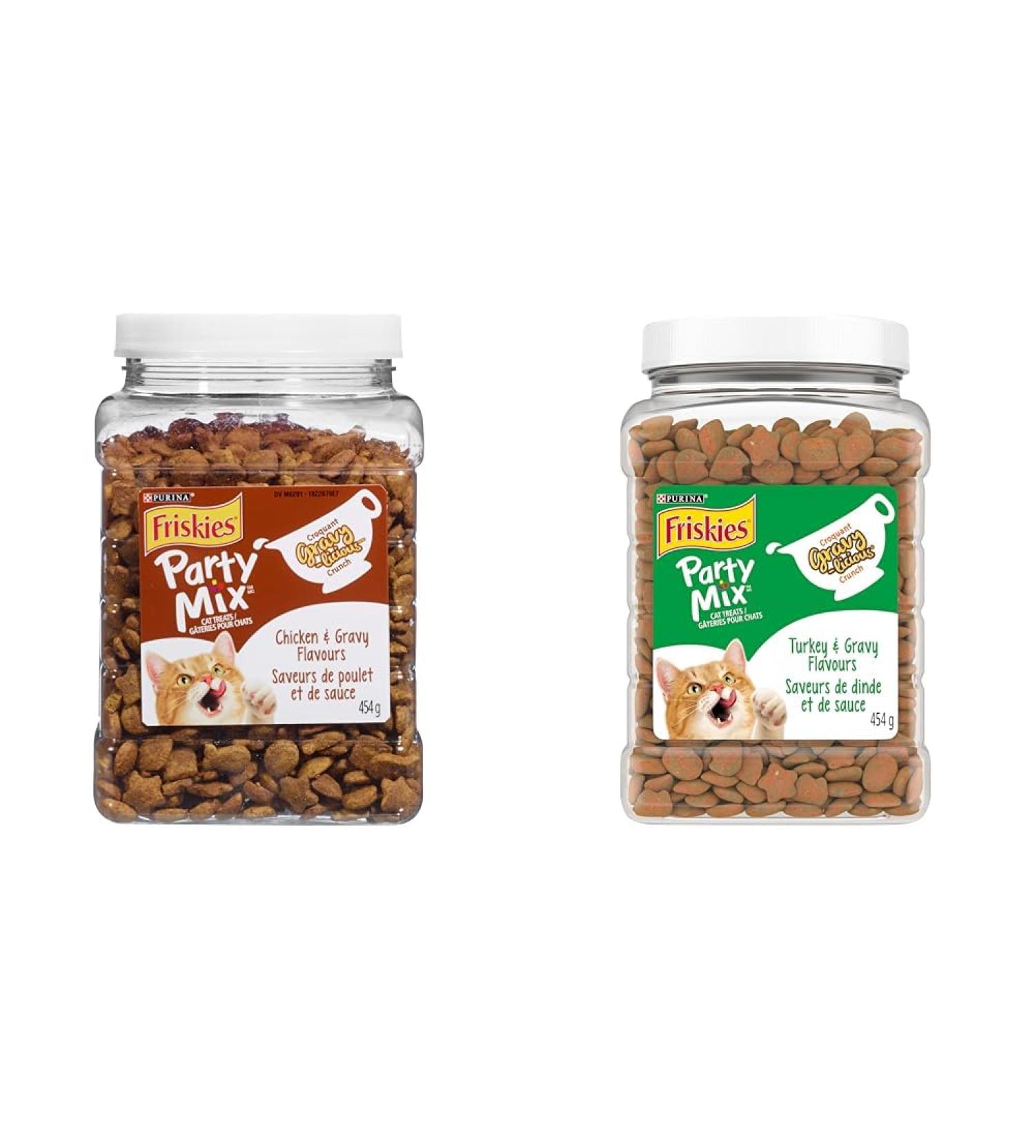 Friskies Party Mix Cat Treats Gravy-Licious Crunch - 454 g & Party Mix Cat Treats Gravy-Licious Turkey & Gravy Crunch 454 g Canister 454 g (Pack of 1) Cat Treats + Cat Treats Turkey&Gravy Crunch - Buy Online on GoSupps.com