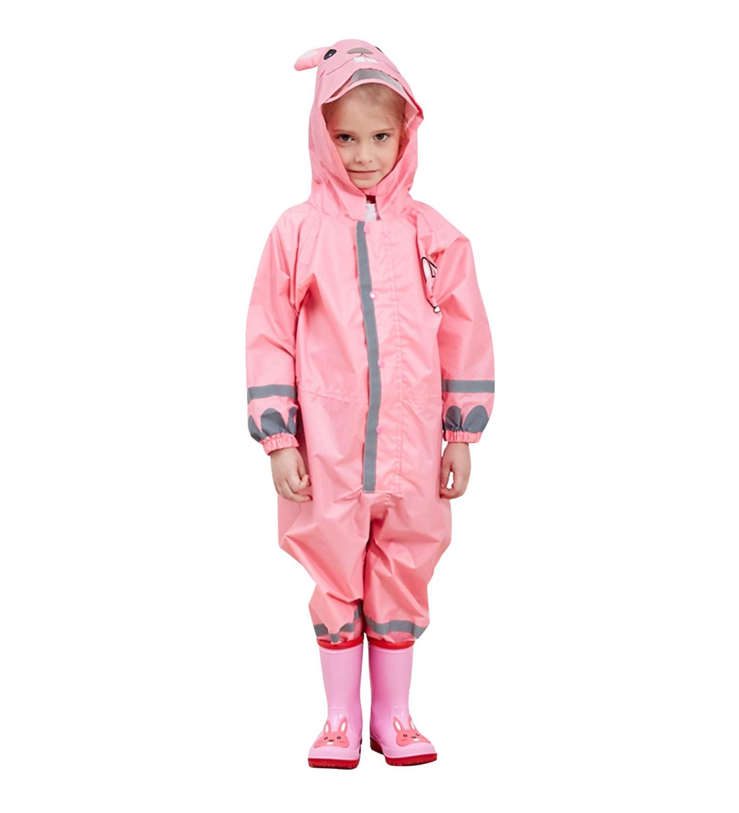 De feuilles Kids Button Rain Suit | Waterproof Hooded Jumpsuit 4-6 Years Pink - Buy Online on GoSupps.com