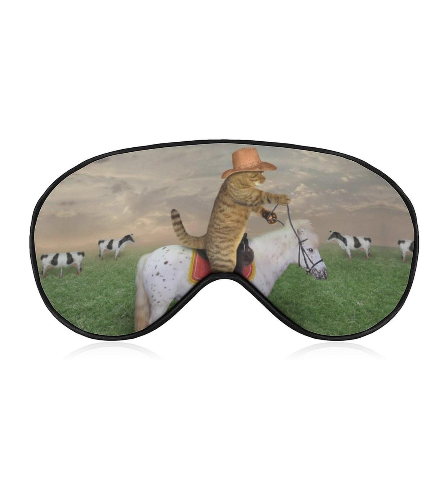 Funny Cat Riding Horse Sleep Mask - Adjustable Strap, Blocking Light for Night Travel Nap - Men & Women - Buy Online on GoSupps.com