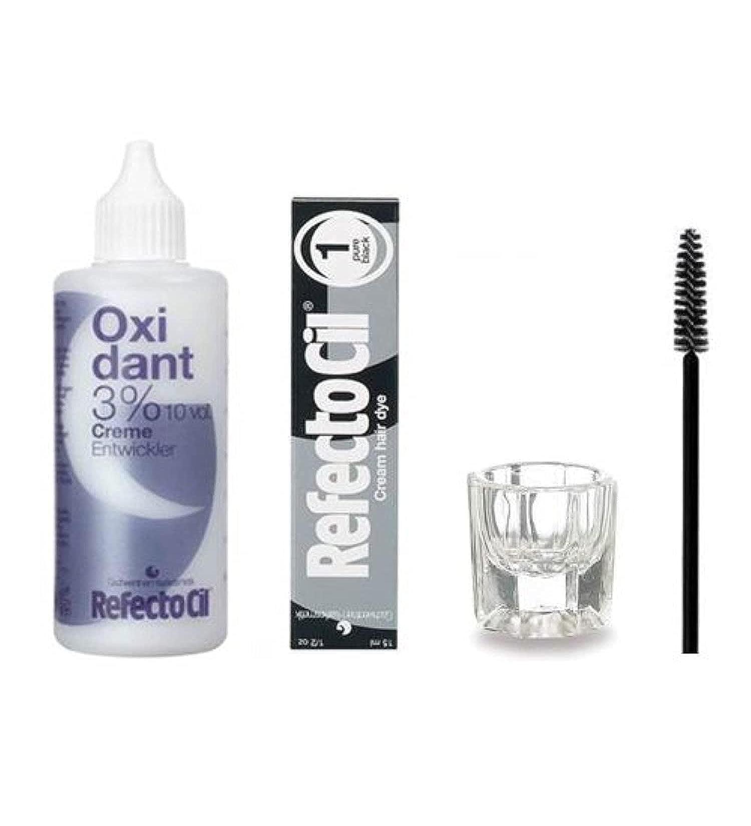 Refectocil SET - Pure Black Cream Hair Dye + Creme Oxidant 3% 3.4oz + Mixing Dish + Mascara Brush - Buy Online on GoSupps.com