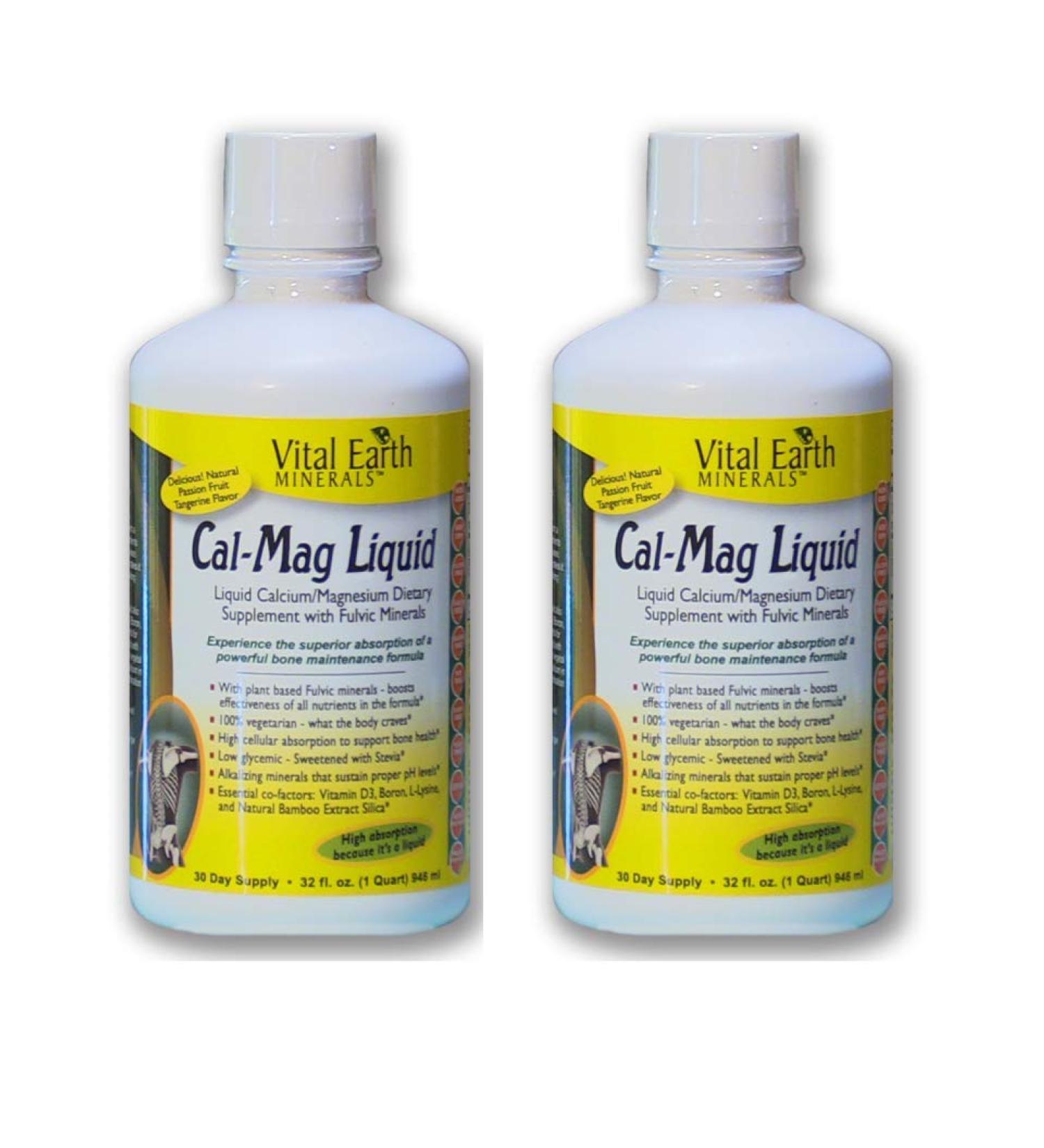 2 Pack Cal-Mag Liquid 32 Fl. Oz. - High Potency Bone Maintenance Supplement - Vegetarian Formula with Fulvic - Sugar-Free - 1 Month Supply Each - Buy Online on GoSupps.com