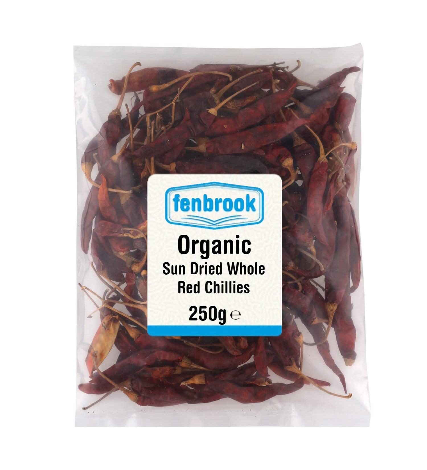 Certified Organic Sun Dried Whole Red Chillies 250g - Fenbrook Organic - Buy Online on GoSupps.com