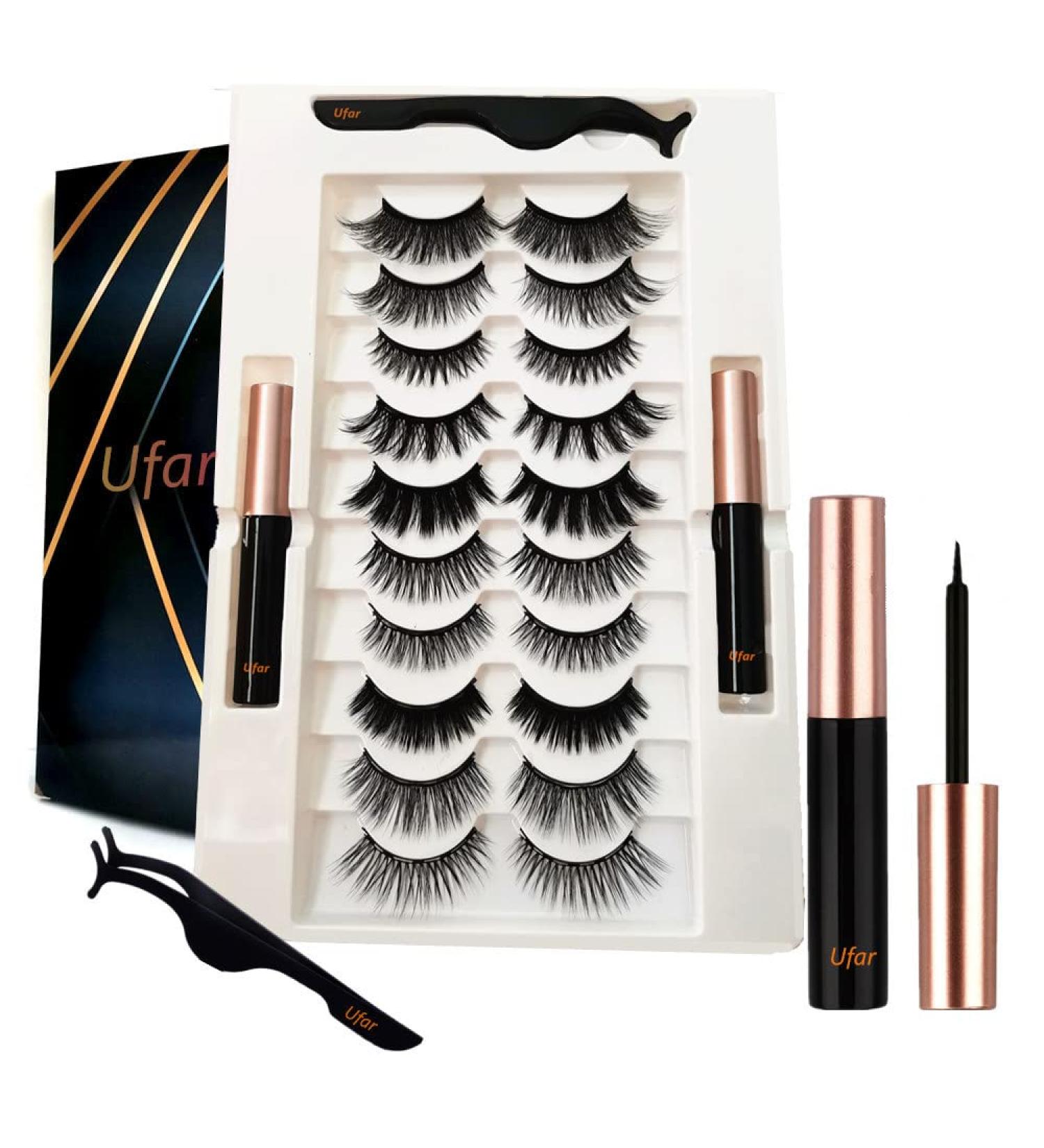 Ufar 3D 6D Magnetic Eyelashes Natural Look - NO Glue Needed 2022 BEST EYELASHES 10 Pairs Reusable False with Eyeliner Eyeliner and Lashes Applicator Black 10 Pair (Pack of 1) - Buy Online on GoSupps.com