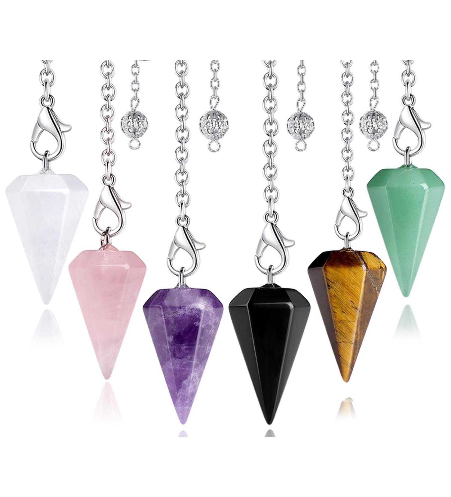 Xiannvxi 6pcs Crystal Pendulum Set - Amethyst Rose Quartz Obsidian & More | Reiki Accessories & Spiritual Gifts - Buy Online on GoSupps.com