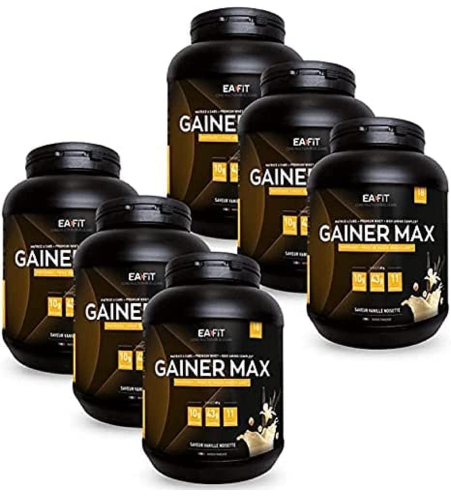 Eafit GAINER MAX 1.1 kg Vanilla Hazelnut Eco Format 6 Pots - Bodybuilding Protein - Whey + Egg - Mass Gain - Mineral Vitamins - 108 Servings - Certified Anti-Doping - Black - 6 x 1.1 kg - Buy Online on GoSupps.com