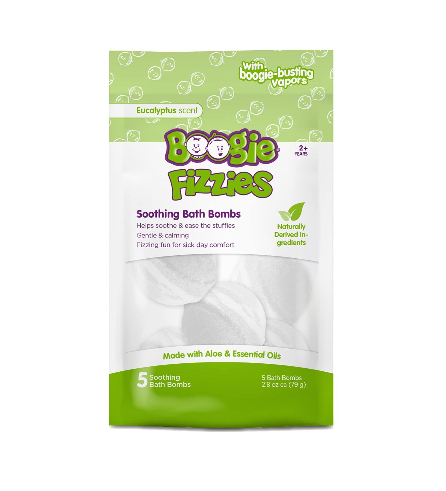 Boogie Fizzies Kids Bath Bombs - Calming Eucalyptus Scent, Aloe & Calming Vapors - 5ct (3 oz) - Made by The Makers of Boogie Wipes - Buy Online on GoSupps.com