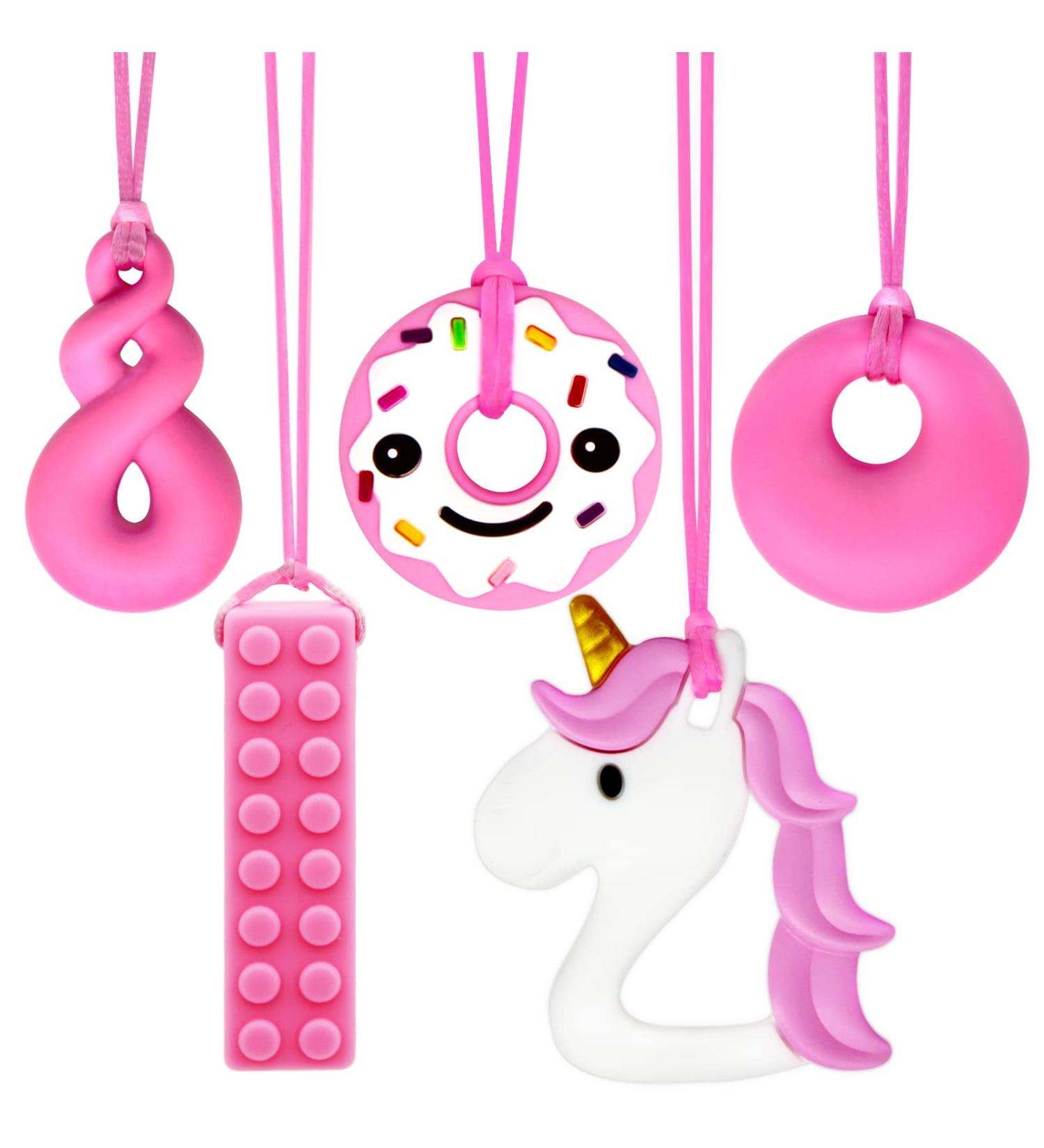 5 Pcs Unicorn Chew Necklace for Girls Kids - Silicone Teething Necklace for Baby | Sensory Oral Motor Aid with Autism ADHD - Pink - Buy Online on GoSupps.com