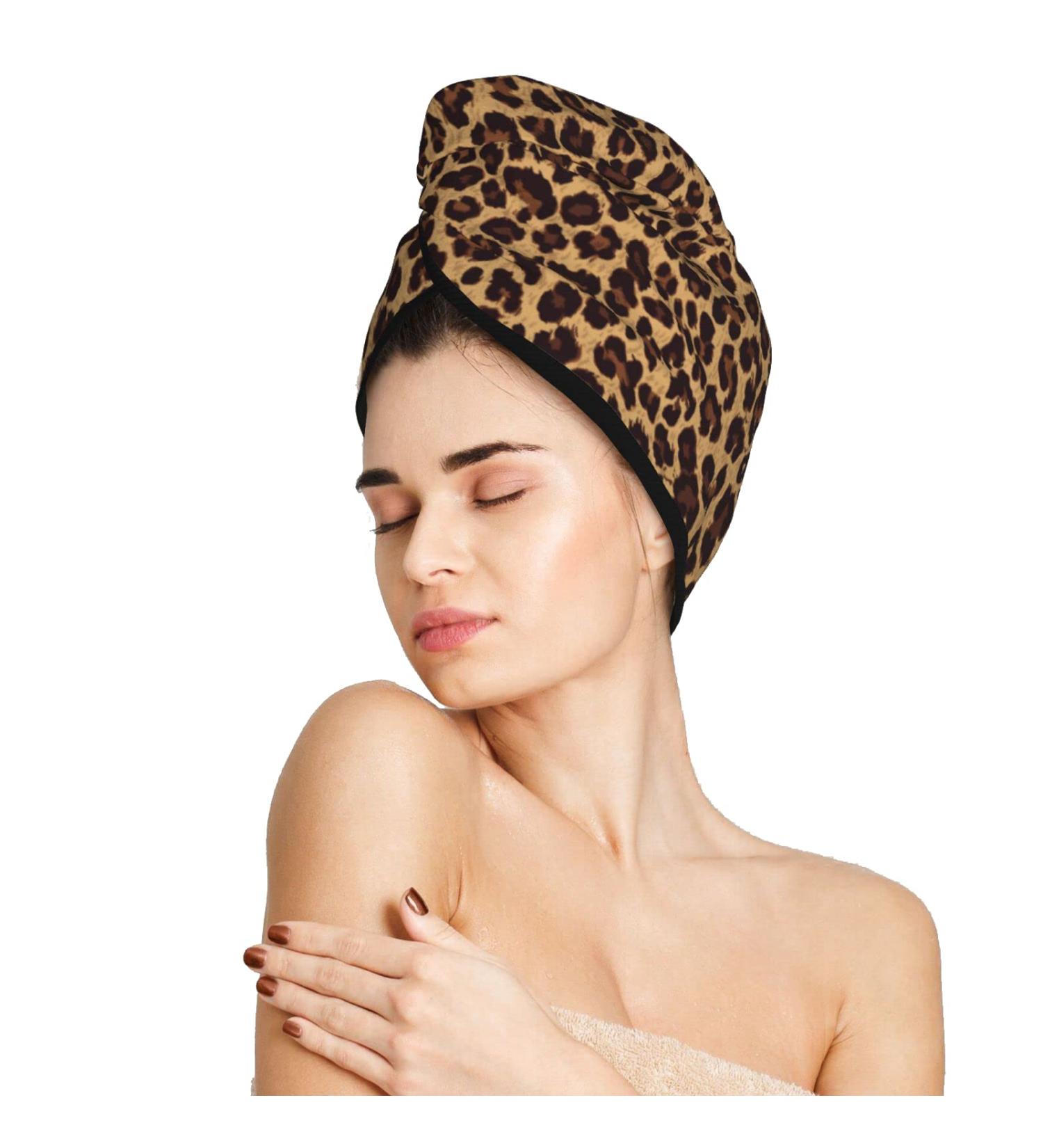 Leopard Print Hair Towel Wrap - Microfiber Absorbent Drying Cap for Curly Long Thick Hair - Buy Online on GoSupps.com