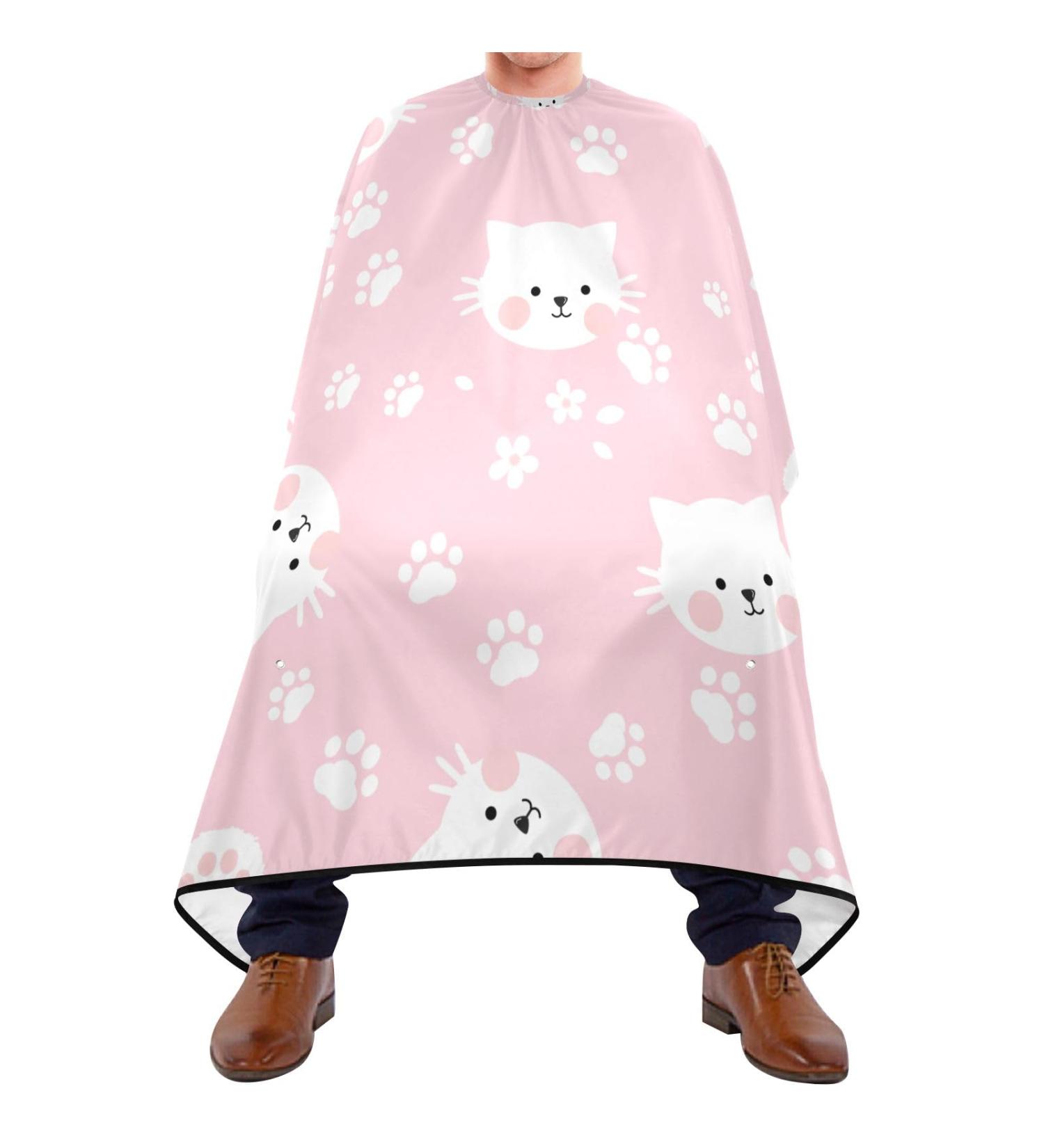 Waterproof Barber Cape - White Cat Pink & Cheetah Haircut Bib for Men & Unisex | Premium Hair Cutting Cape for Professionals - Buy Online on GoSupps.com