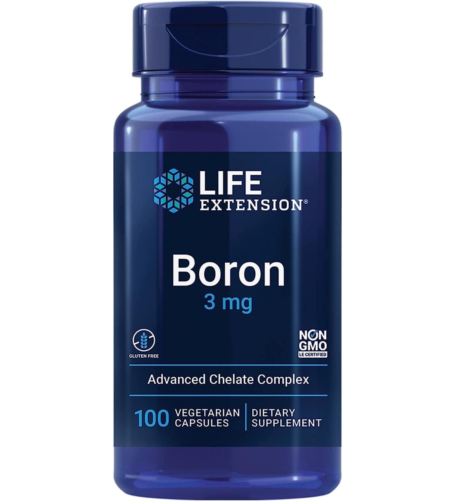 Life Extension Boron 3mg with Vitamin B2 | 100 Vegan Capsules | Gluten-Free, Vegetarian, Non-GMO - Buy Online on GoSupps.com