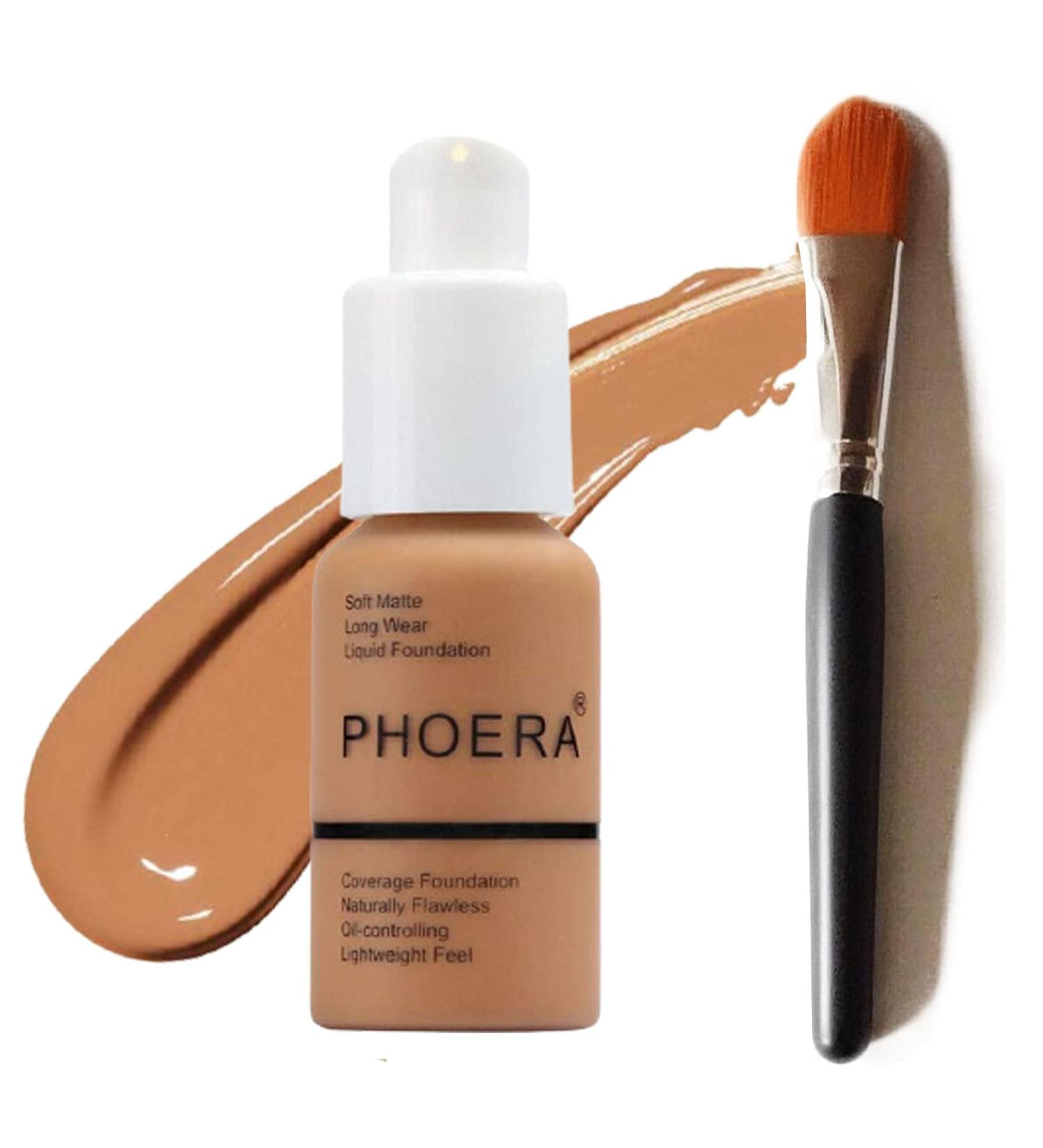 Glamza PHOERA Full Coverage Matte Foundation Concealer + Flat Face Brush (108 TAN) | Long Lasting, Brightening, Professional | UK Seller - Buy Online on GoSupps.com