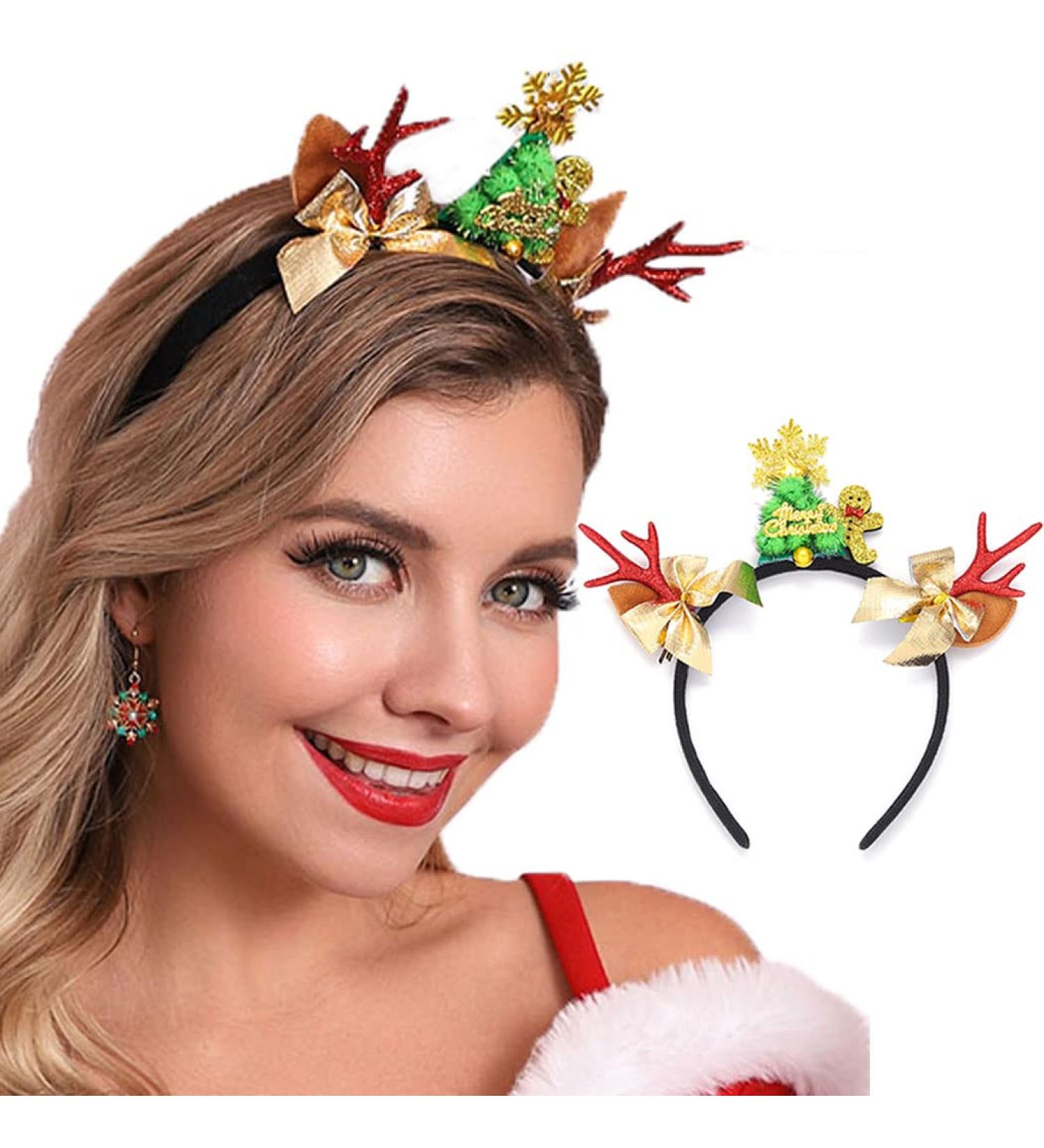 Unicra Christmas Headband Elk Deer Antlers Headband Bow Tie Animal Horns Headwear Gingerbread Man Hair Piece Halloween Hair Accessories - Buy Online on GoSupps.com