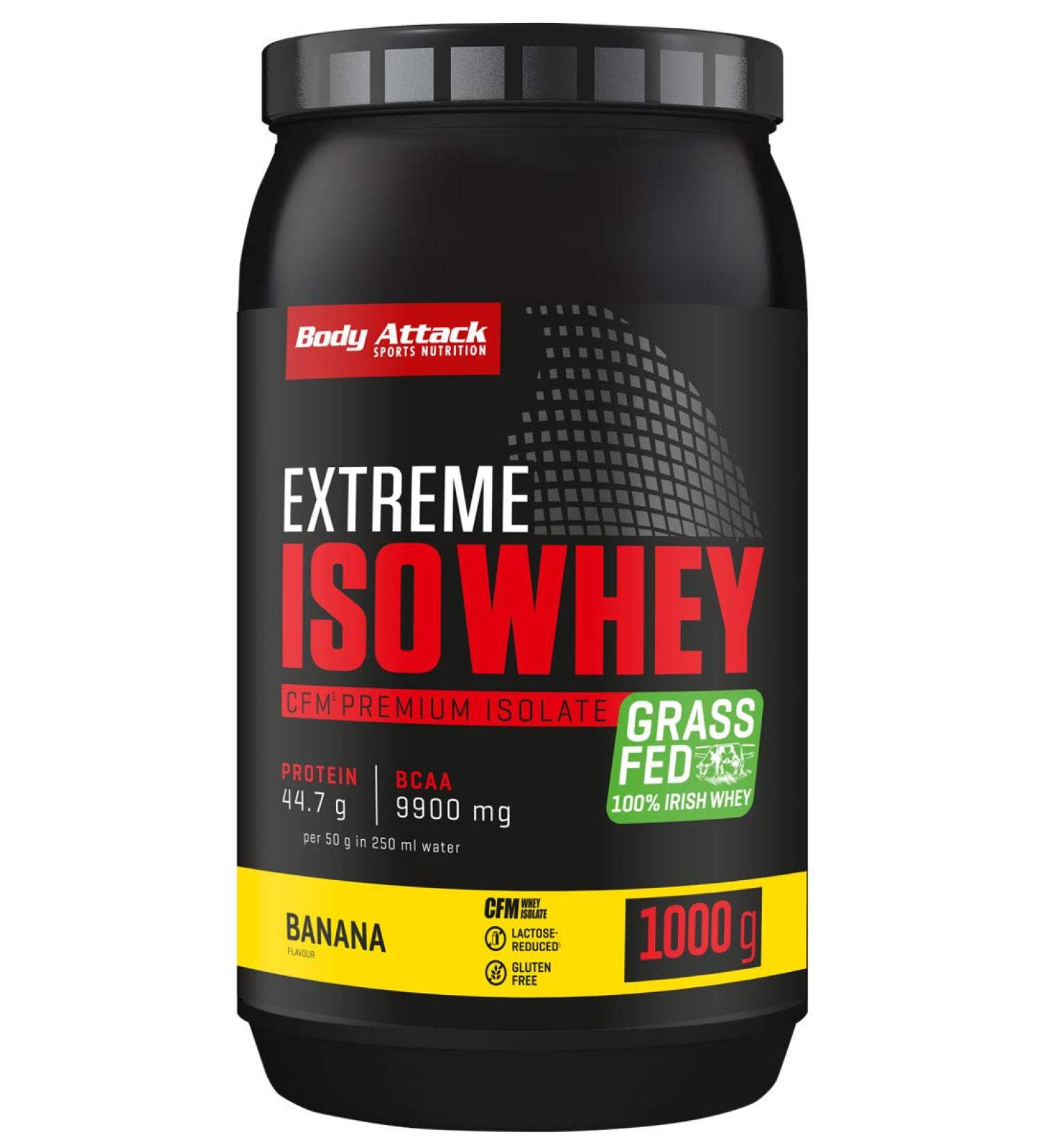Body Attack Extreme ISO Whey Protein | Banana 1kg | 100% Irish Isolate | Gluten-Free Low Fat Rich in EAAs - Buy Online on GoSupps.com
