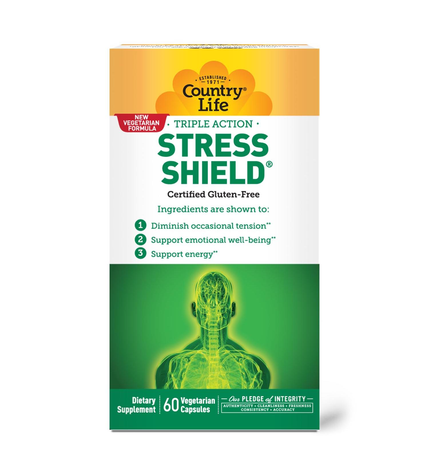 Country Life Stress Shield Stress & Tension Relief Supplement with Ashwagandha B-Vitamins for Energy & Emotional Well-Being Supports Mental Clarity & Resilience Gluten-Free Vegan 60 Capsules - Buy Online on GoSupps.com