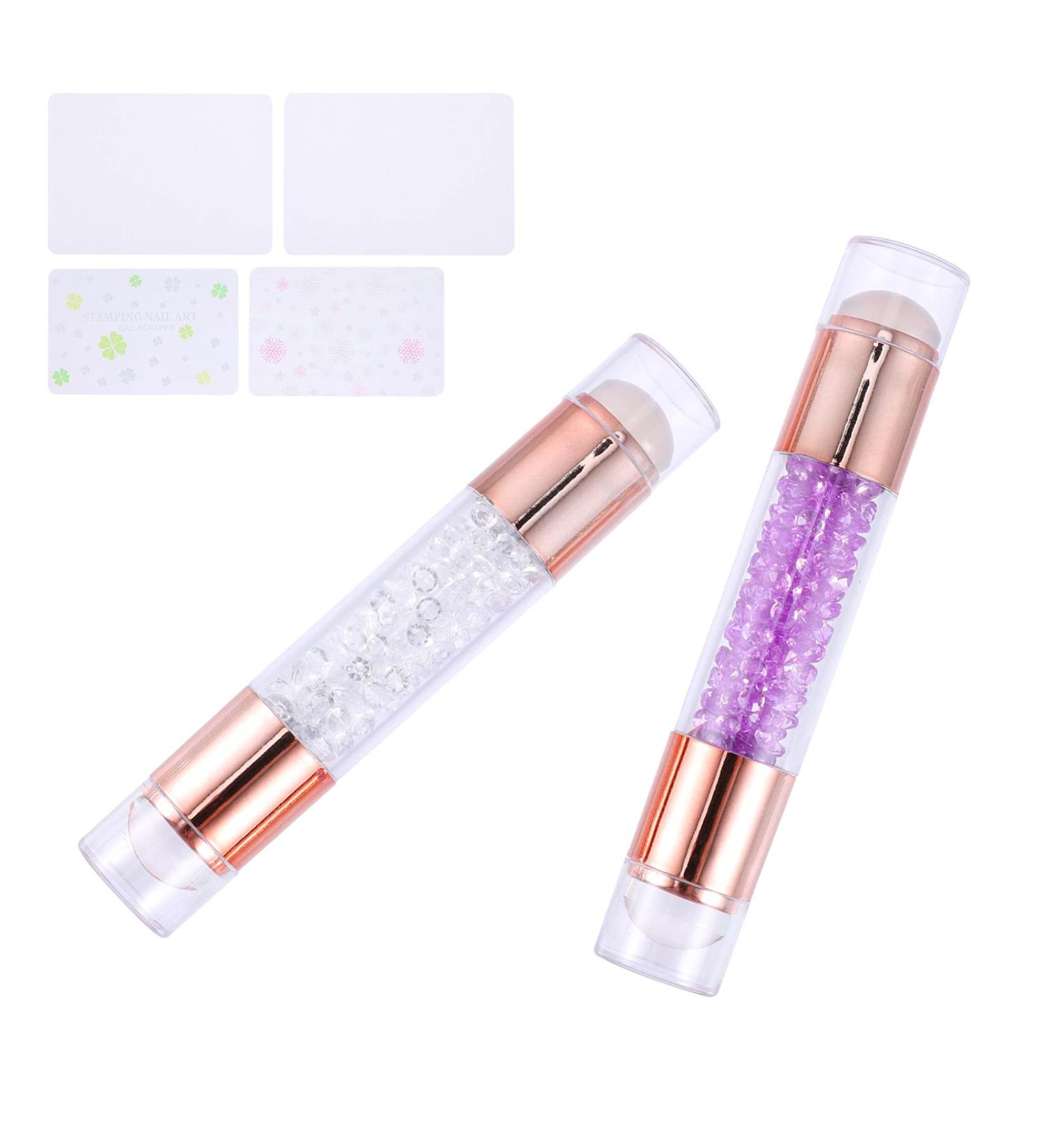Lurrose 2pcs Professional Manicure Stamper Kit - Double-Sided Nail Tool with Sequins Handle for DIY Nail Art - Purple Transparent Color - Buy Online on GoSupps.com
