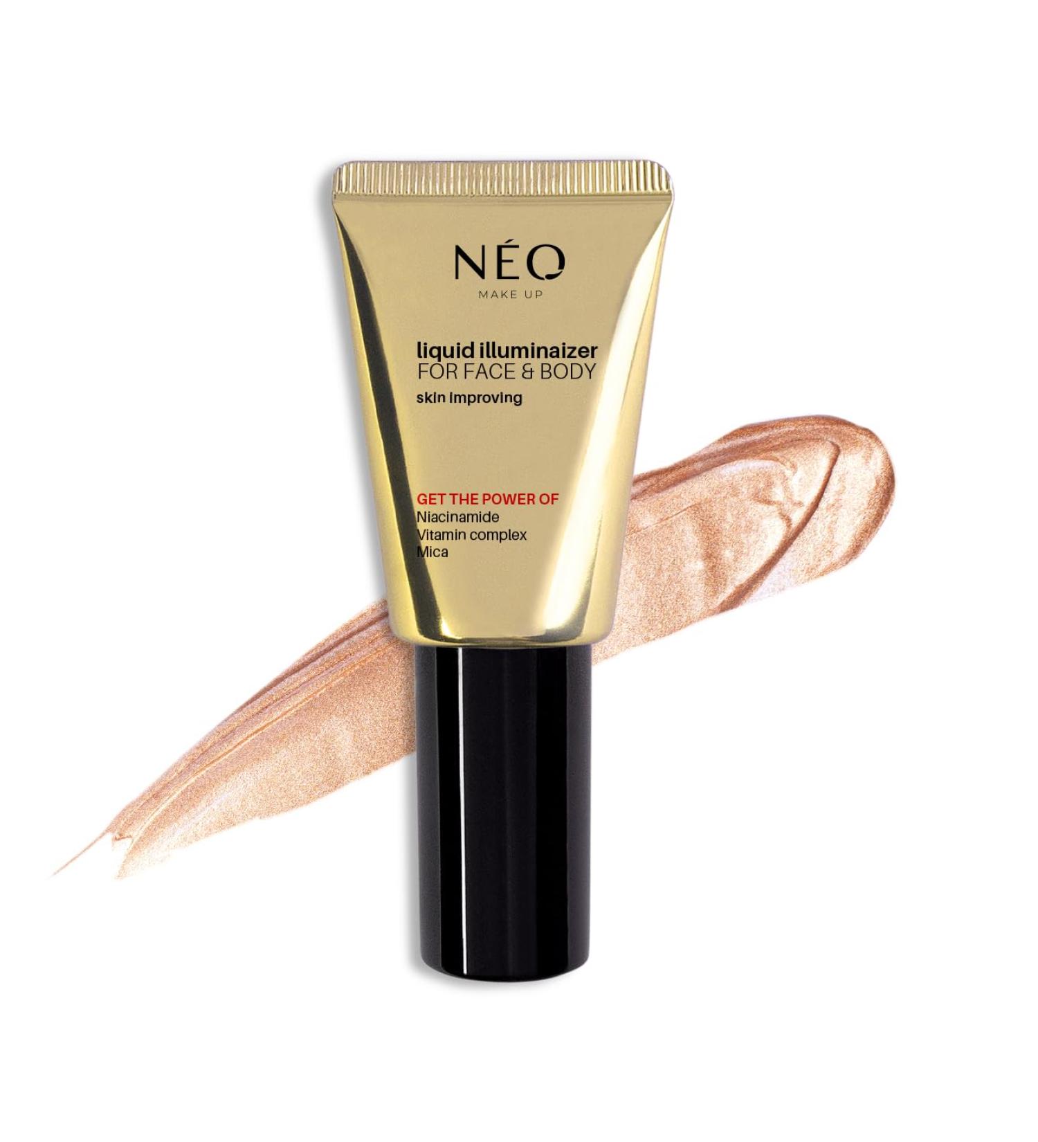 N O MAKE UP Neo Make Up Liquid Illuminizer for Face & Body Liquid highlighter for face and body intensive glow effect light texture longlasting and nongreasy PETA certified 20 ml