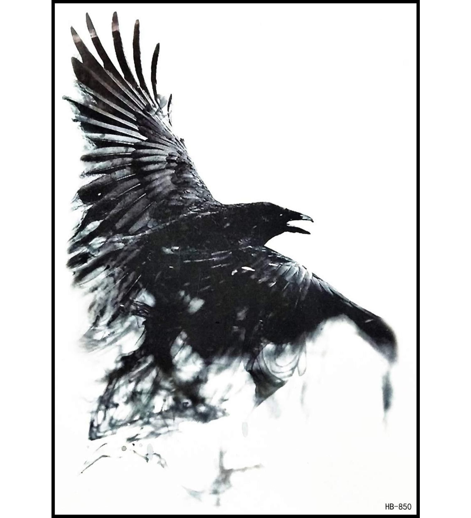 Raven Crow Black Bird Temporary Tattoo - Large Waterproof Body Art for Men, Women, and Kids | Cute Cartoon Stickers - 10 Pack - Buy Online on GoSupps.com