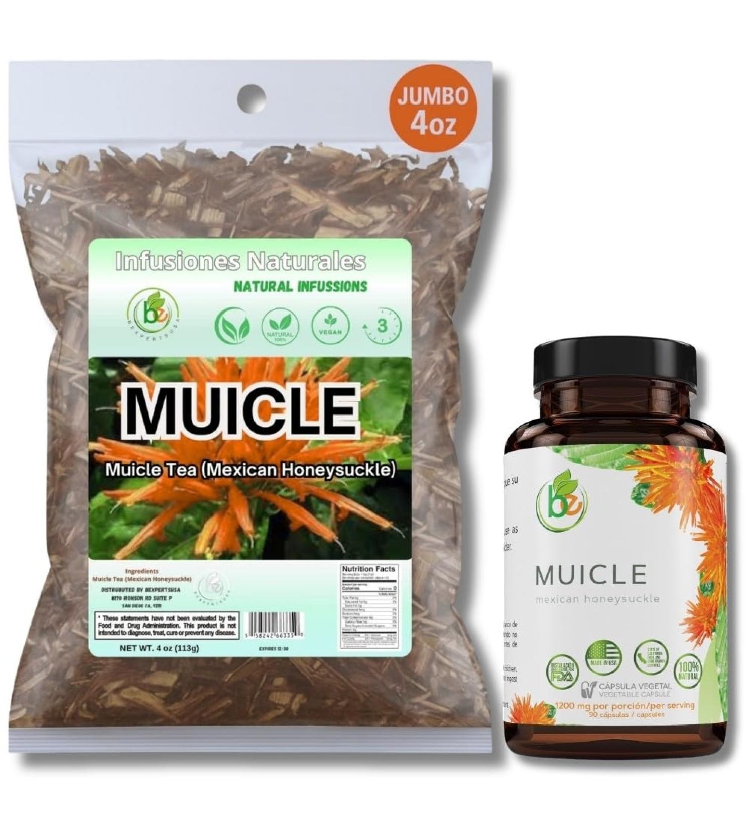 BEXPERTSUSA Muicle Capsules Forte + Herbal Tea Combo 90 Capsules(1200 mg/Serving) +4oz Loose Leaf,Justicia Spicigera (Mexican Honey Suckle) 100% Natural Supplement & Tea Set,Authentic,Vegan,Non-GMO - Buy Online on GoSupps.com