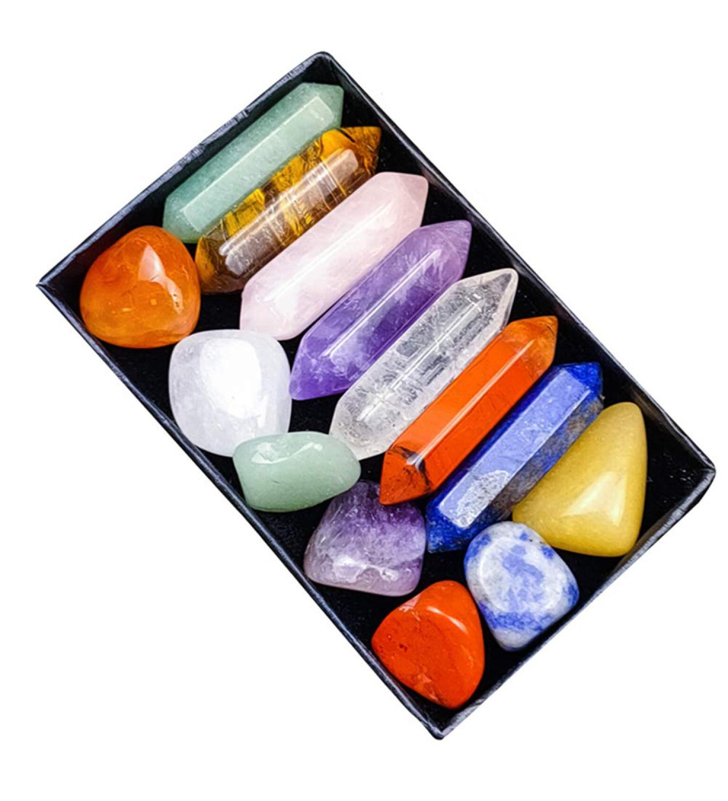 Crystal TOME Set of 14 Pcs Chakra Crystal Point Wands 1.3" Energy Crystal Stones Kit Polished Tumbled Stones Decor-Lapis Lazuli/Amethyst/Clear Quartz/Rose Quartz/Sodalite/Green Aventurine/Red Agate Healing Crystals Set (7+7Pcs) - Buy Online on GoSupps.com