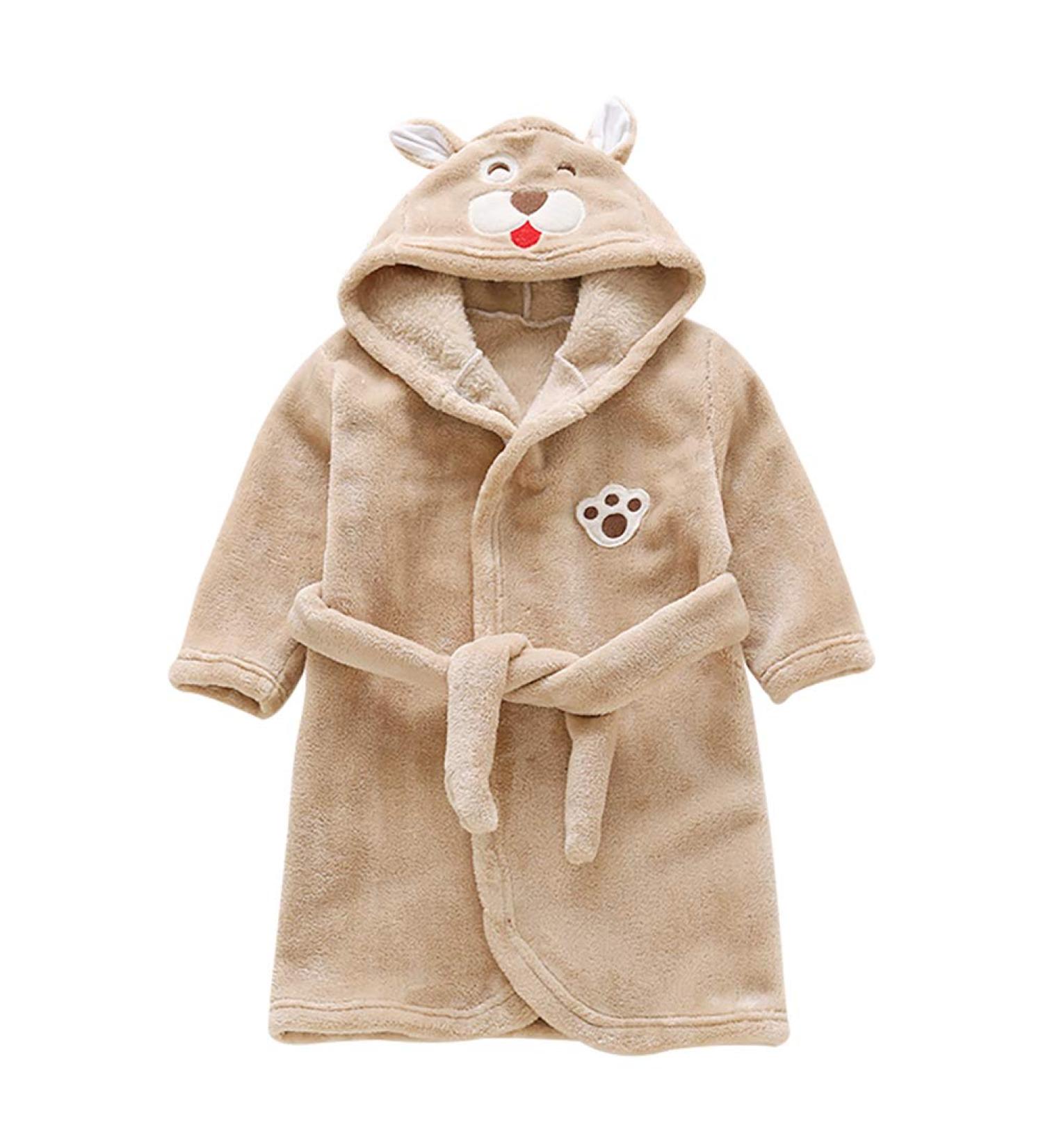 Miyanuby Baby Boys Girls Bathrobe Soft Flannel Langarm Animal Hoodie Morning Mantle Night Lashing Homewear For Children Baby Boys Gift 2-3 Years Bear Khaki