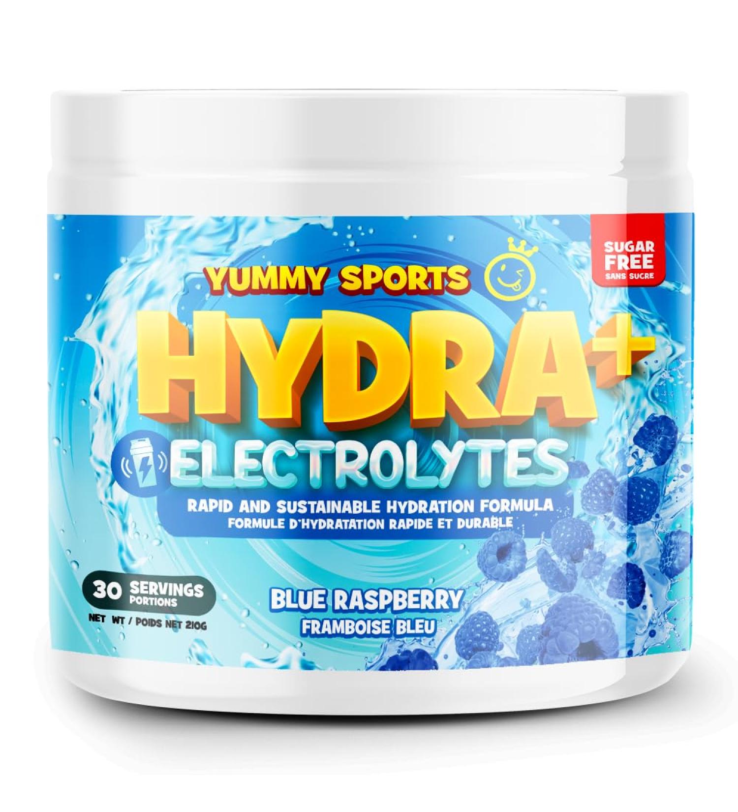 Yummy Sports Hydra+ Electrolyte Instant & Long-Lasting Hydration - Electrolyte Powder with Himalayan salt Coconut Water Powder Vitamin C Magnesium & Potassium Citrate 30 Servings 210g - Blue Raspberry - Buy Online on GoSupps.com