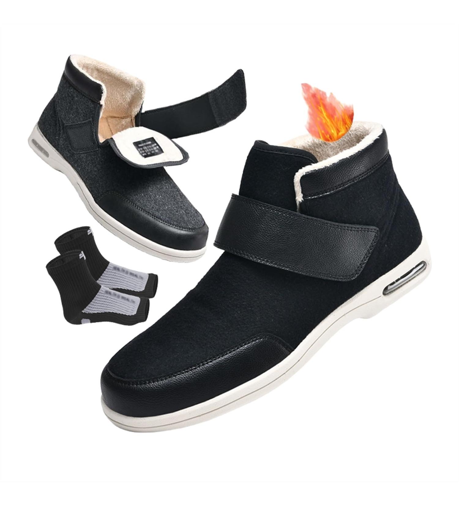 Women's Wide Width Elderly Shoes - Winter Thermal Fleece Lined Adjustable Edema & Diabetic Shoes - Lightweight Non-Slip Walking Shoes for Seniors - Size 9 Black - Buy Online on GoSupps.com