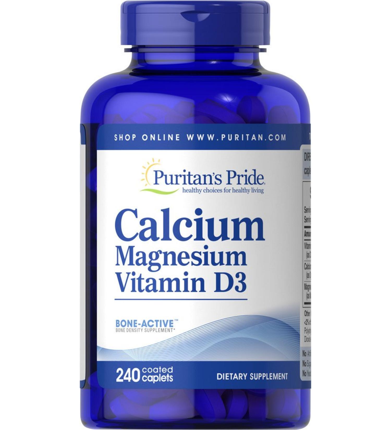 Puritan's Pride Calcium Magnesium with Vitamin D 240 Caplets - Bone Strength Support - Buy Online on GoSupps.com