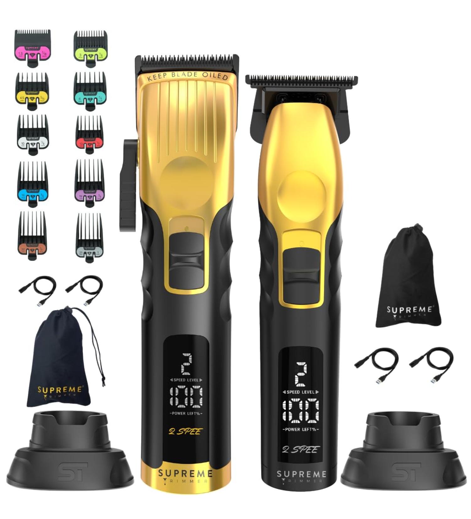 Supreme Trimmer 2-in-1 Beard Trimmer & Hair Clipper Combo | Cordless Professional Barber Tools with LCD Display & Removable Blades | STB280 Gold - Shop Now for Worldwide Shipping - Buy Online on GoSupps.com
