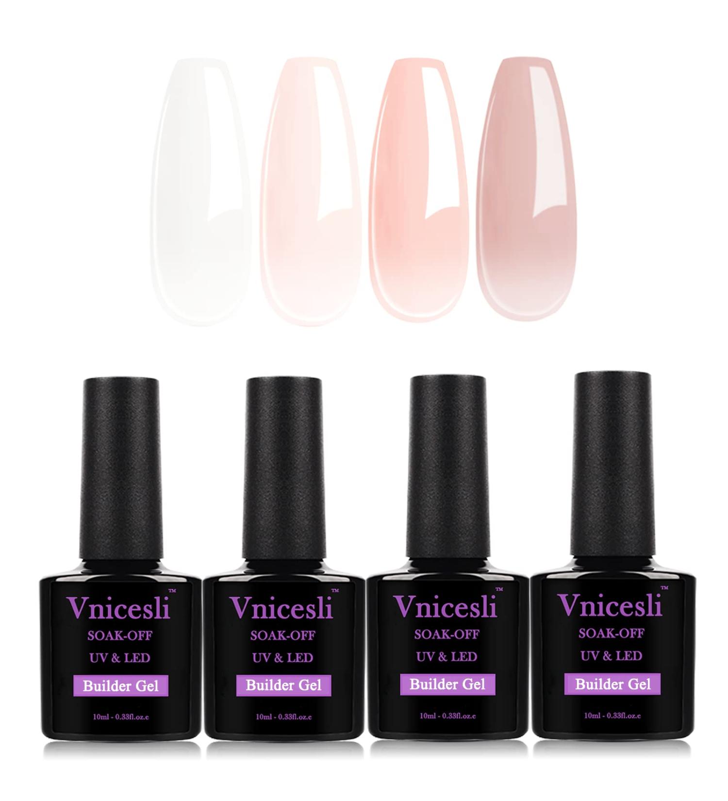VNICESLI 4-Piece Gel Nail Polish Set | 7-in-1 Assembly Gel & Builder Base Gel for Perfect UV/LED Nails - Clear & Nude Shades - Buy Online on GoSupps.com