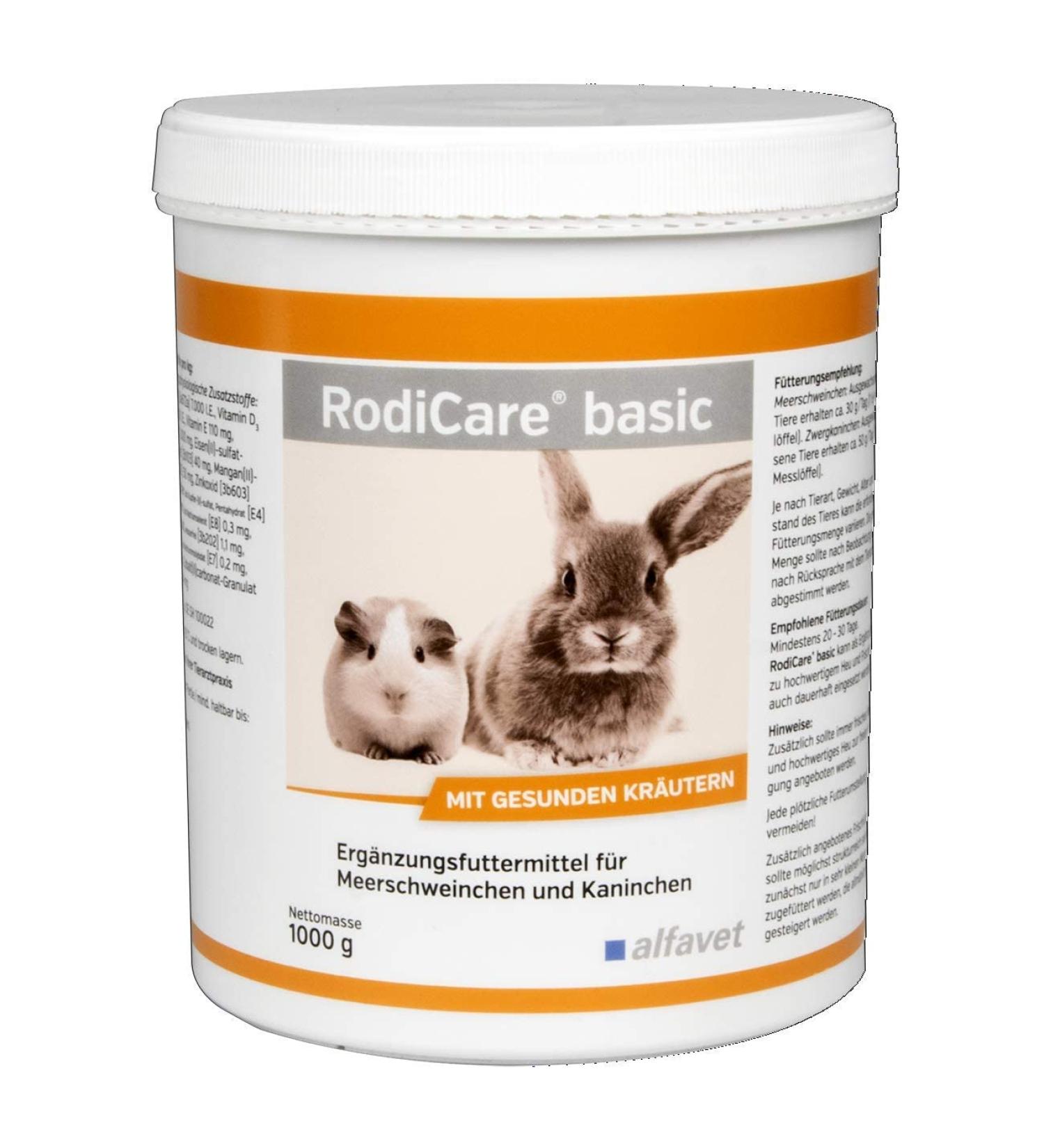 Alfavet RodiCare Basic herbal pellets rich in crude fiber supplementary feed for guinea pigs and rabbits 1000g can single