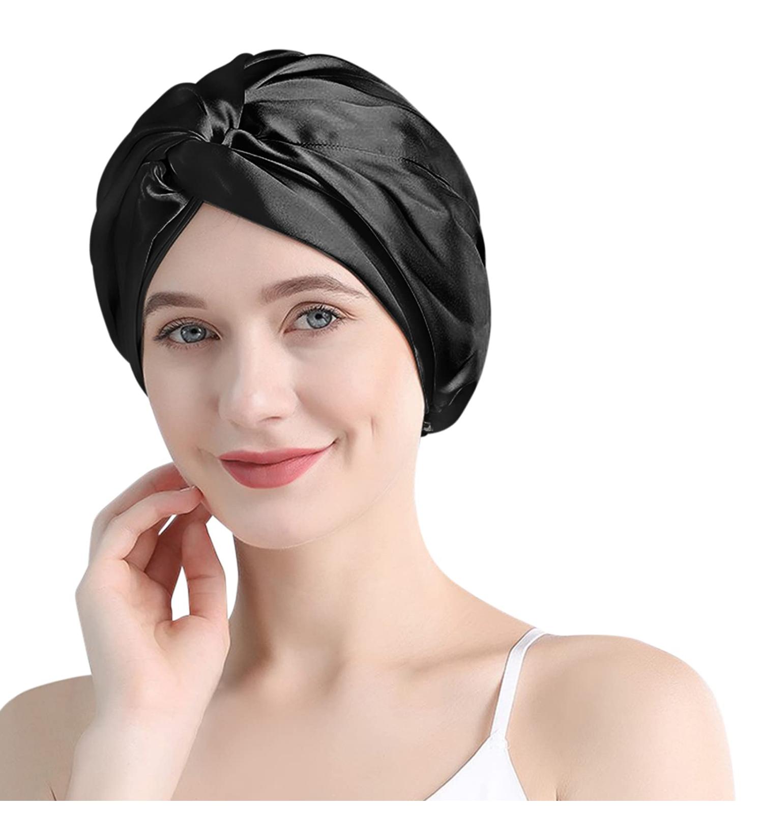 Arqumi Large Silk Hair Wrap | Double-layer Satin Bonnet for Sleeping | Adjustable Sleep Cap for Women | Black B (1PCS) - Buy Online on GoSupps.com