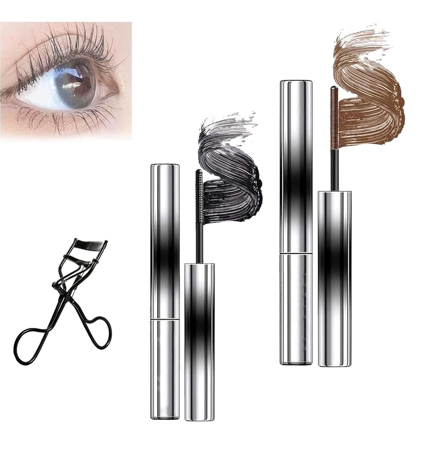 Vivavogue Lash Vivavogue Iron Wand Mascara 3d Curling Eyelash Iron Mascara Non-Clumping Waterproof Flake Proof Long Lasting Metal Rod Mascara (Black + Brown 1PCS) Black + Brown 2 g (Pack of 1)