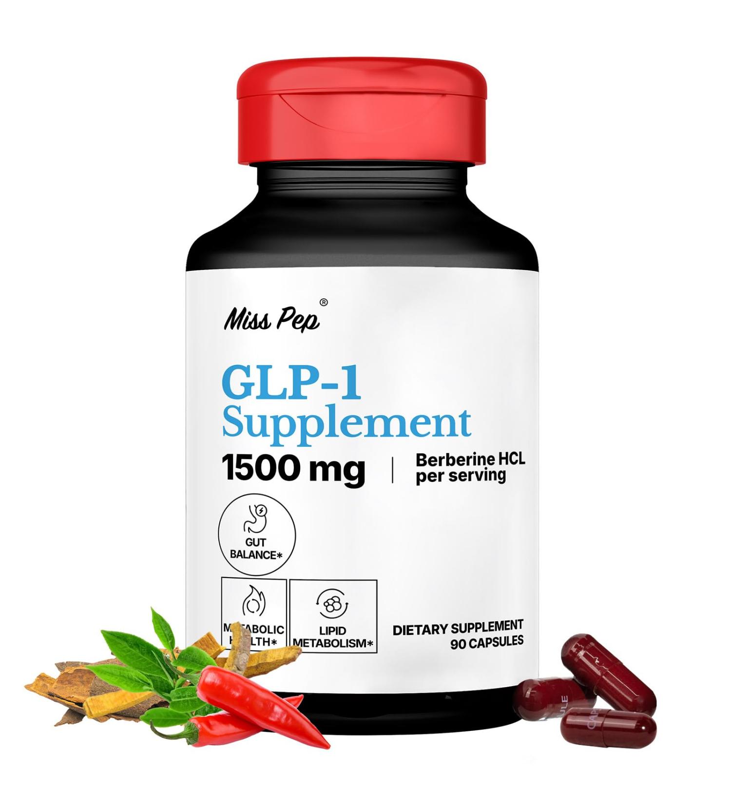 GLP-1 Supplement High Potency Berberine HCl 1500mg with Ceylon Cinnamon Green Tea & Cayenne Extract Supports Appetite Control Gut Balance & Metabolism 90 Capsules - Buy Online on GoSupps.com