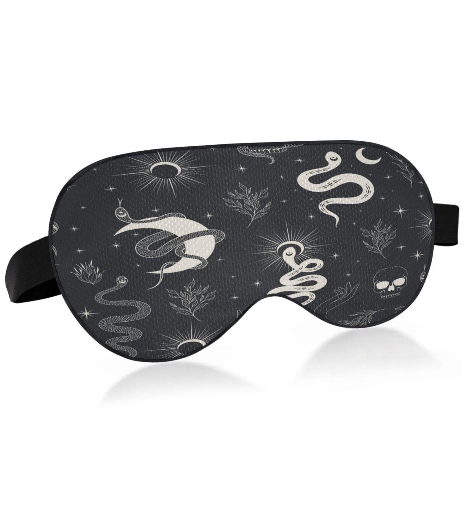 Buy Witchy Snake Crescent Moon Sleep Mask - Light Blocking Eye Cover for Men & Women | Adjustable Skull Flower Design for Travel & Naps - Buy Online on GoSupps.com