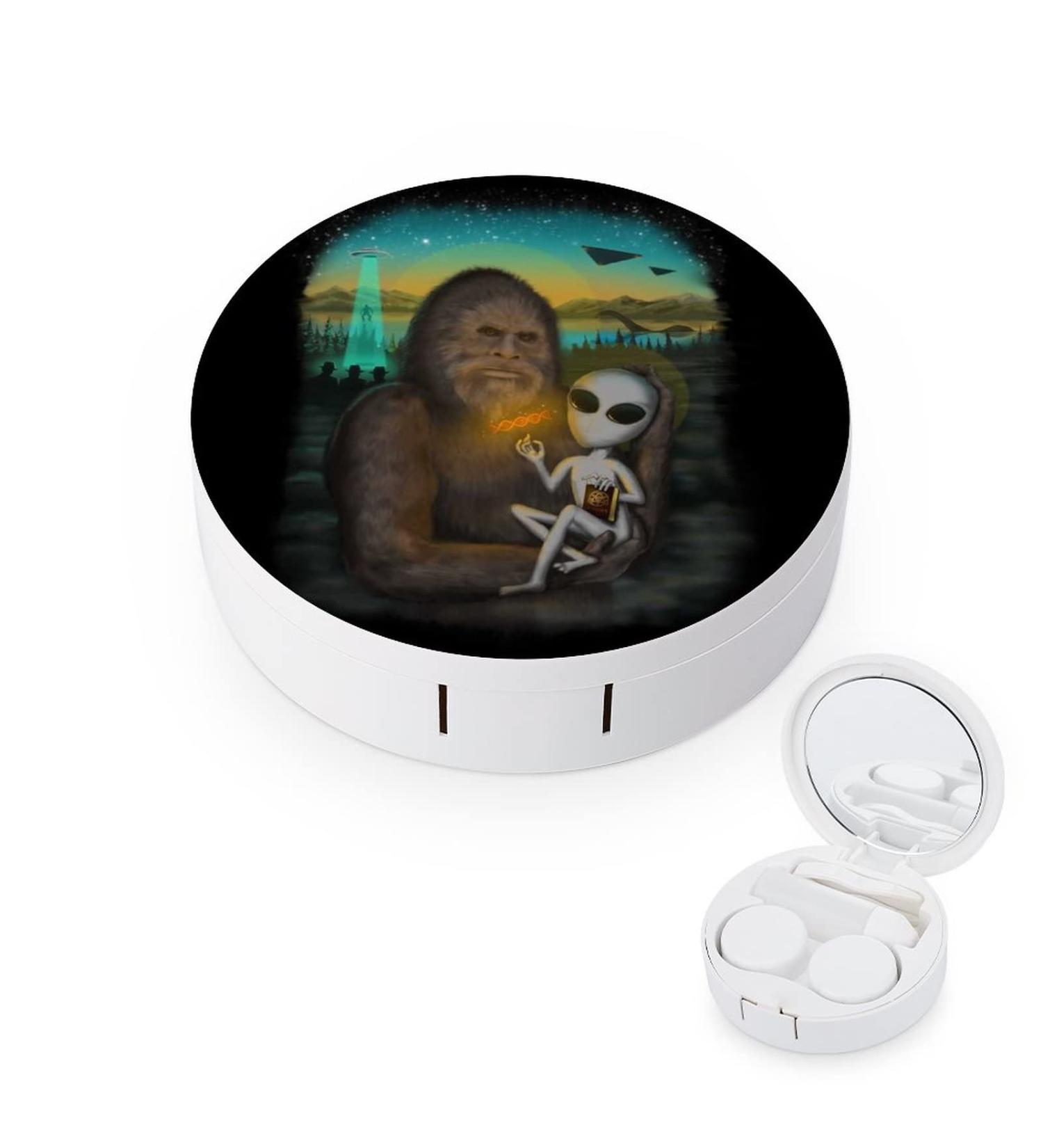 Aliens & Bigfoot Round Contact Lens Case | Cute Portable Kit with Mirror for Easy Storage - Buy Online on GoSupps.com