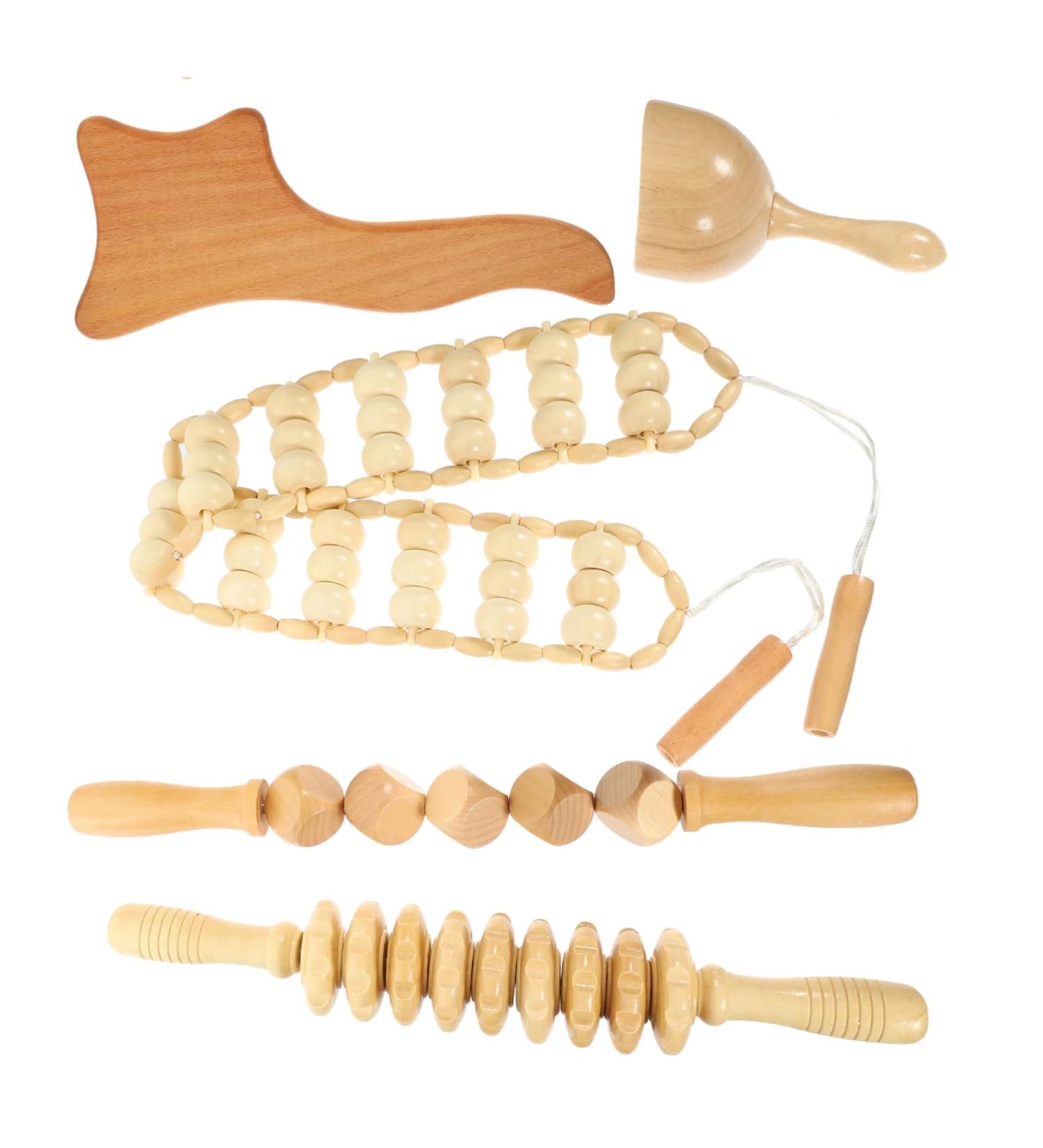 Solustre 5-Set Beech Wood Lymphatic & Foot Massage Device - Portable Acupressure Tool for Wellness - Buy Online on GoSupps.com