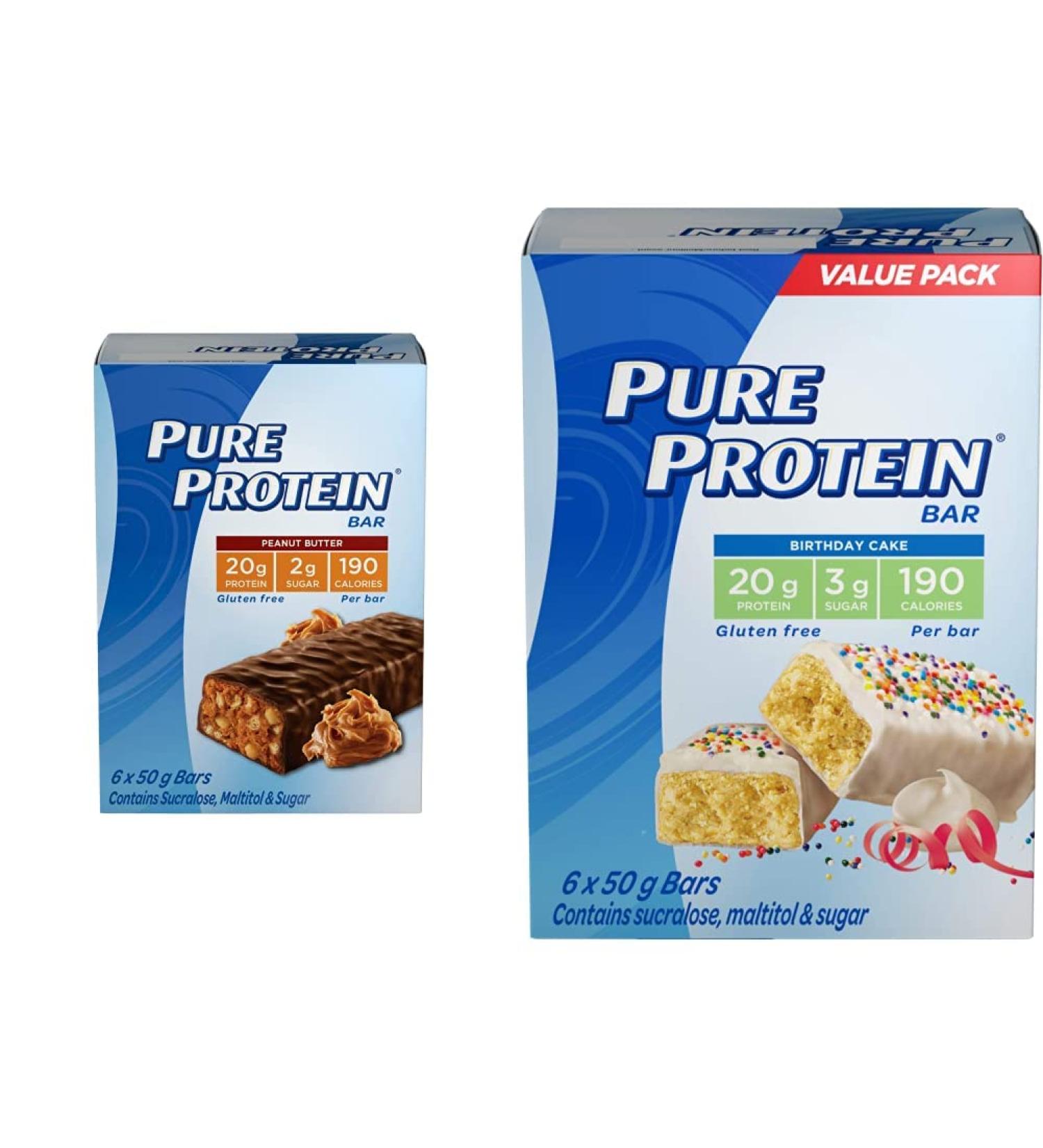 Pure Protein Bars Gluten Free Snack Bars Chocolate Peanut Butter 50 gram 6 Count & Bars Gluten Free Snack Bar Birthday Cake 50 gram 6 count - Buy Online on GoSupps.com