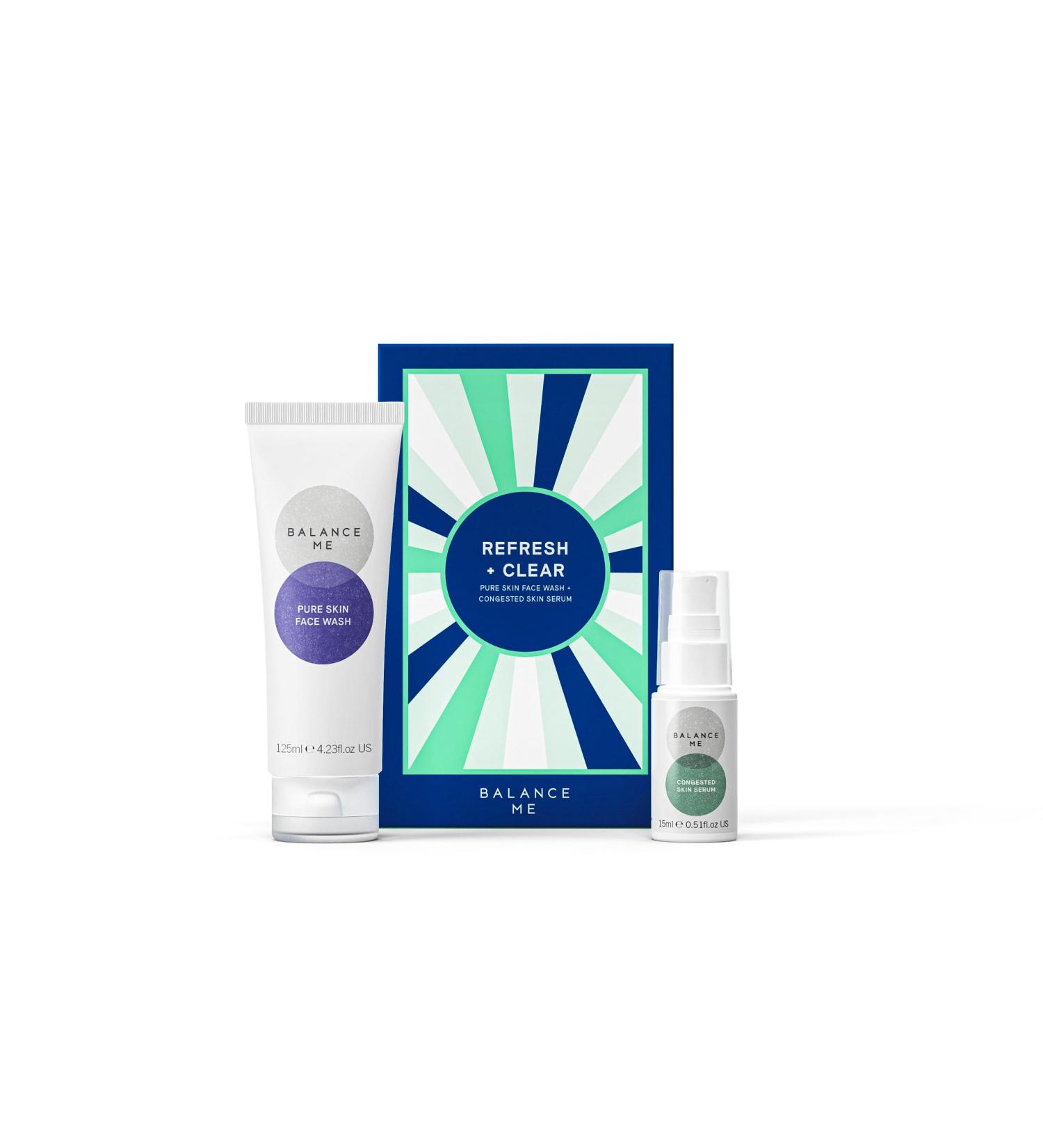 Balance Me Christmas Gift Set: Congested Skin Serum & Face Wash Combo - Vegan/Natural Skincare Set for Clearer, Calmer Skin - Buy Online on GoSupps.com