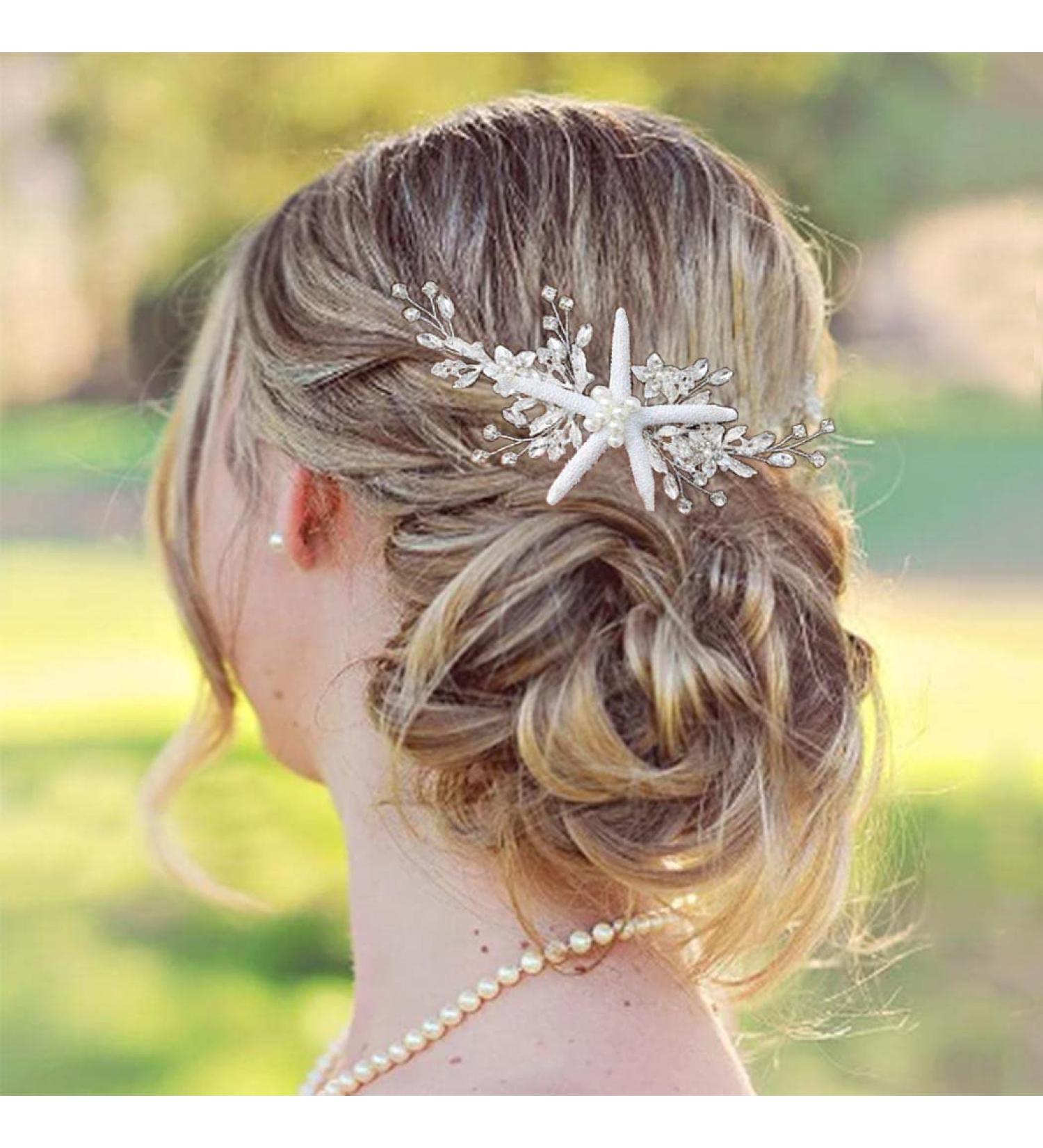 Starfish Bride Wedding Hair Comb - Silver Crystal & Pearl Beach Bridal Hair Piece for Women and Girls - Buy Online on GoSupps.com