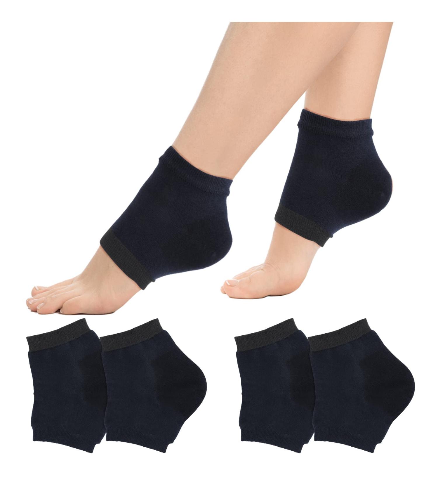 Sibba Gel Heel Socks - Moisturizing Treatment for Cracked Heels | Open Toe Design for Day and Night Care | Soft Skin Beauty Spa Socks for Men and Women - Black (2 Pairs) - Buy Online on GoSupps.com