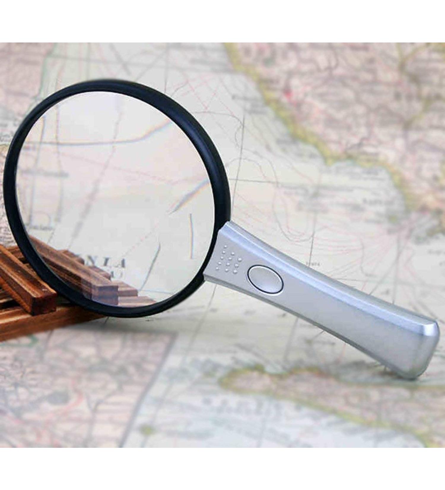 Handheld Magnifying Glass Acrylic Frame Optical Lenses 2 LED Lights 200 90 25mm(with Battery) Magnifiers