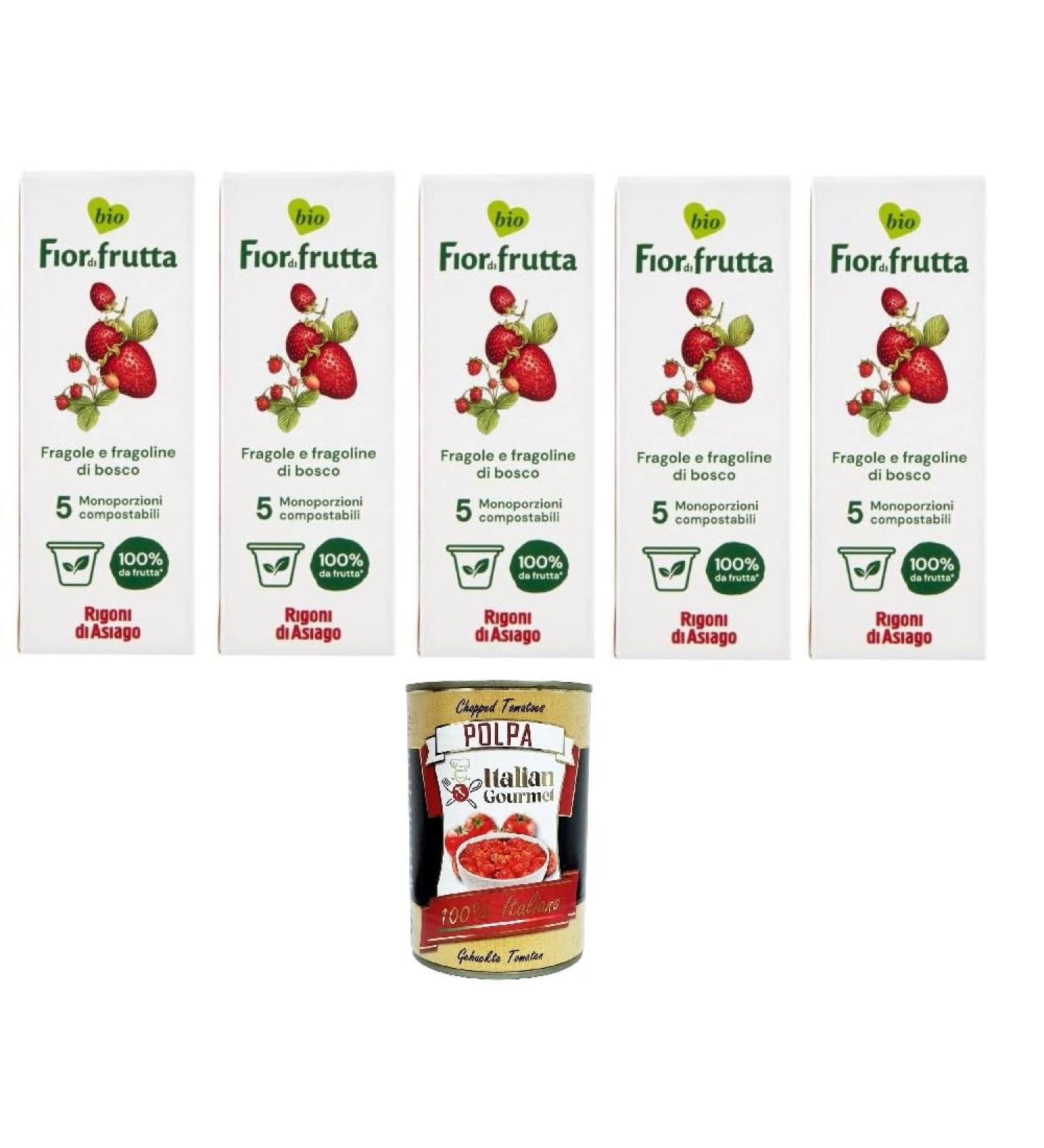  Italian Gourmet E.R. Rigoni di Asiago Fior di Frutta Strawberry Jam 5 Single-Doses Fior di Frutta Strawberry Jam 5 x 100 g + Italian Gourmet Tomato Pulp 400 g - Buy Online on GoSupps.com