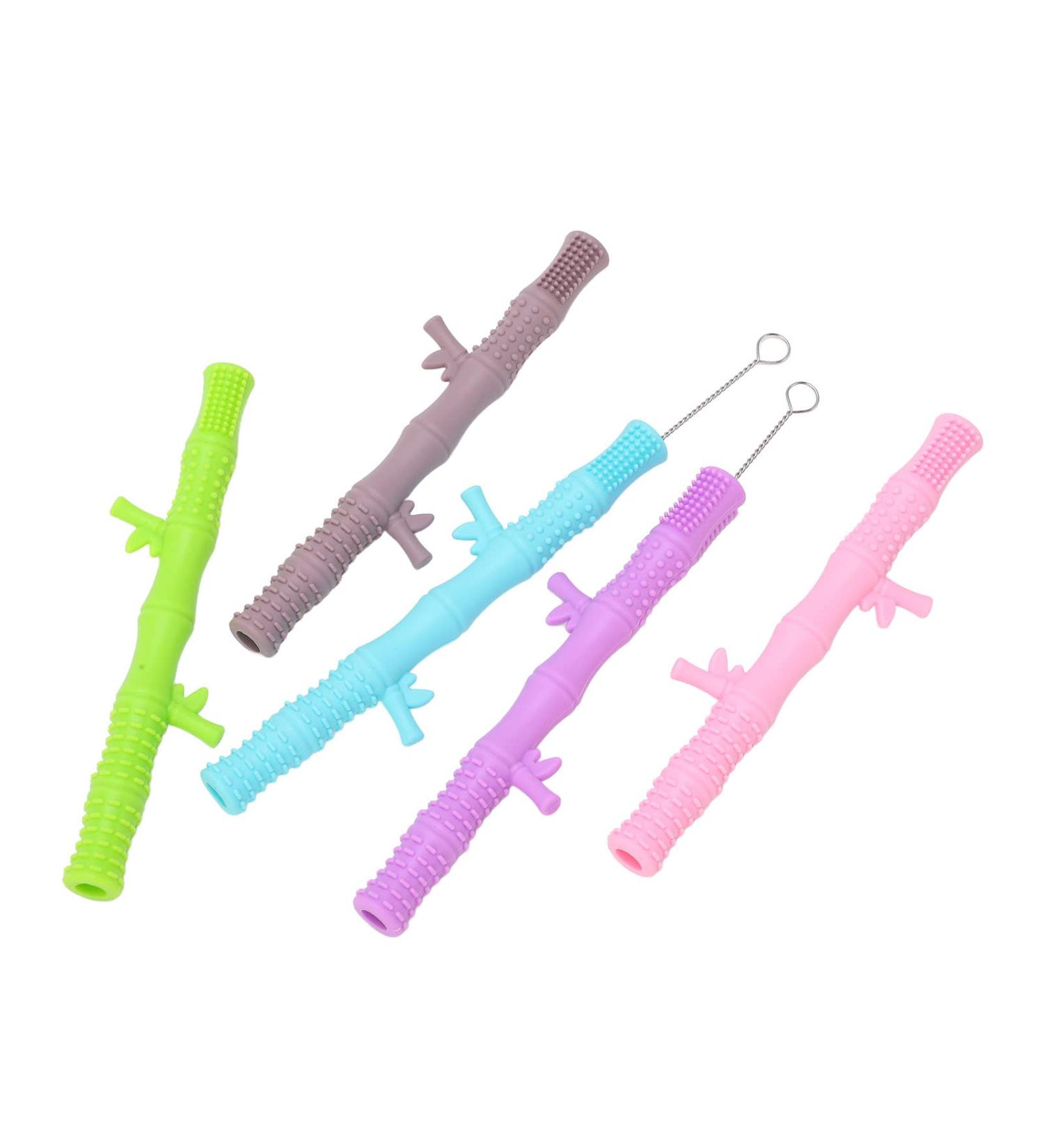 Baby Teething Toy - Food Grade Silicone Hollow Straw Design with Cleaning Brush - Buy Online on GoSupps.com