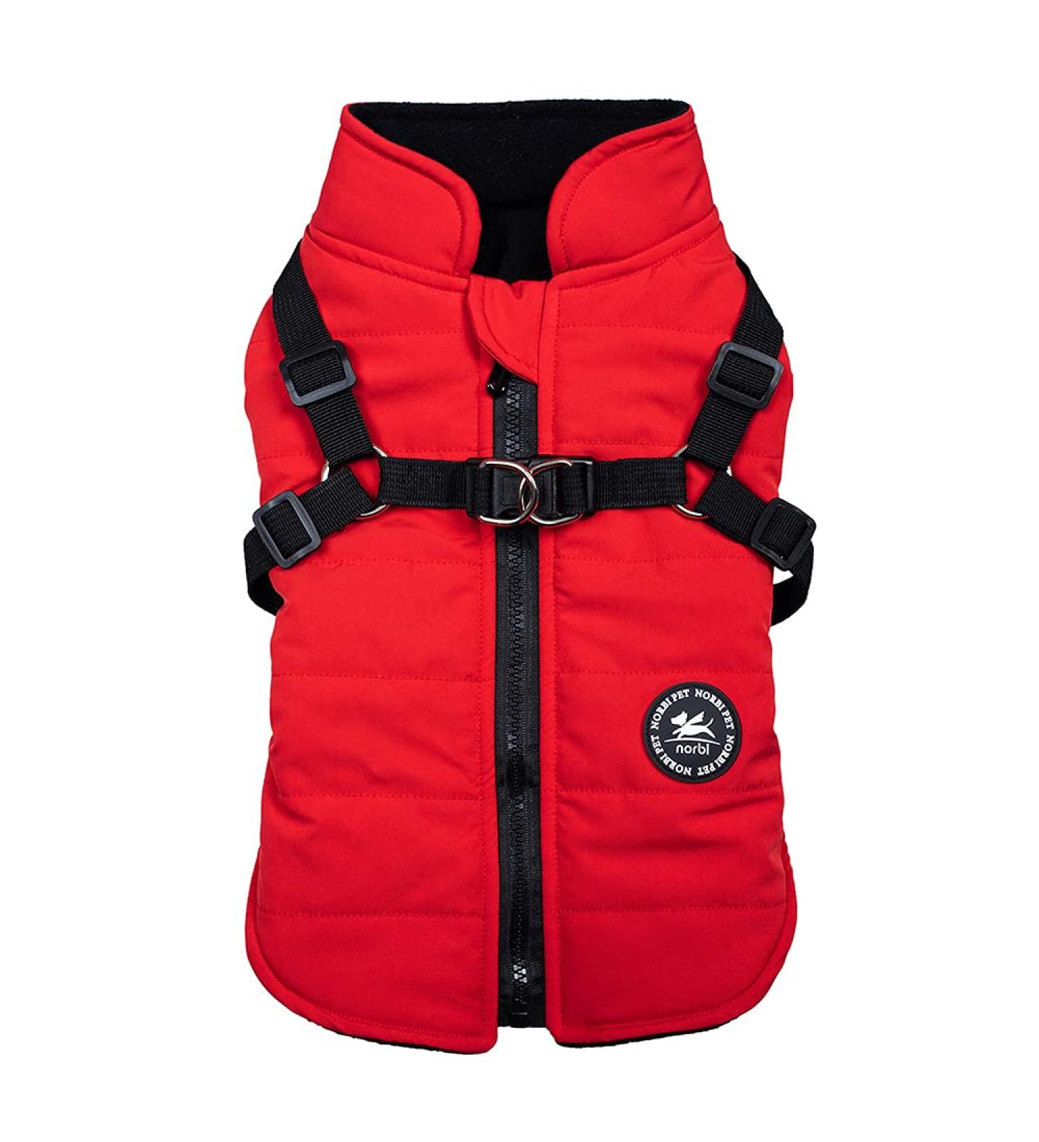 Norbi Pet Warm Jacket Small Dog Vest Harness - 2 in 1 Winter Outfit Cold Weather Coat - Medium Red - Buy Online on GoSupps.com