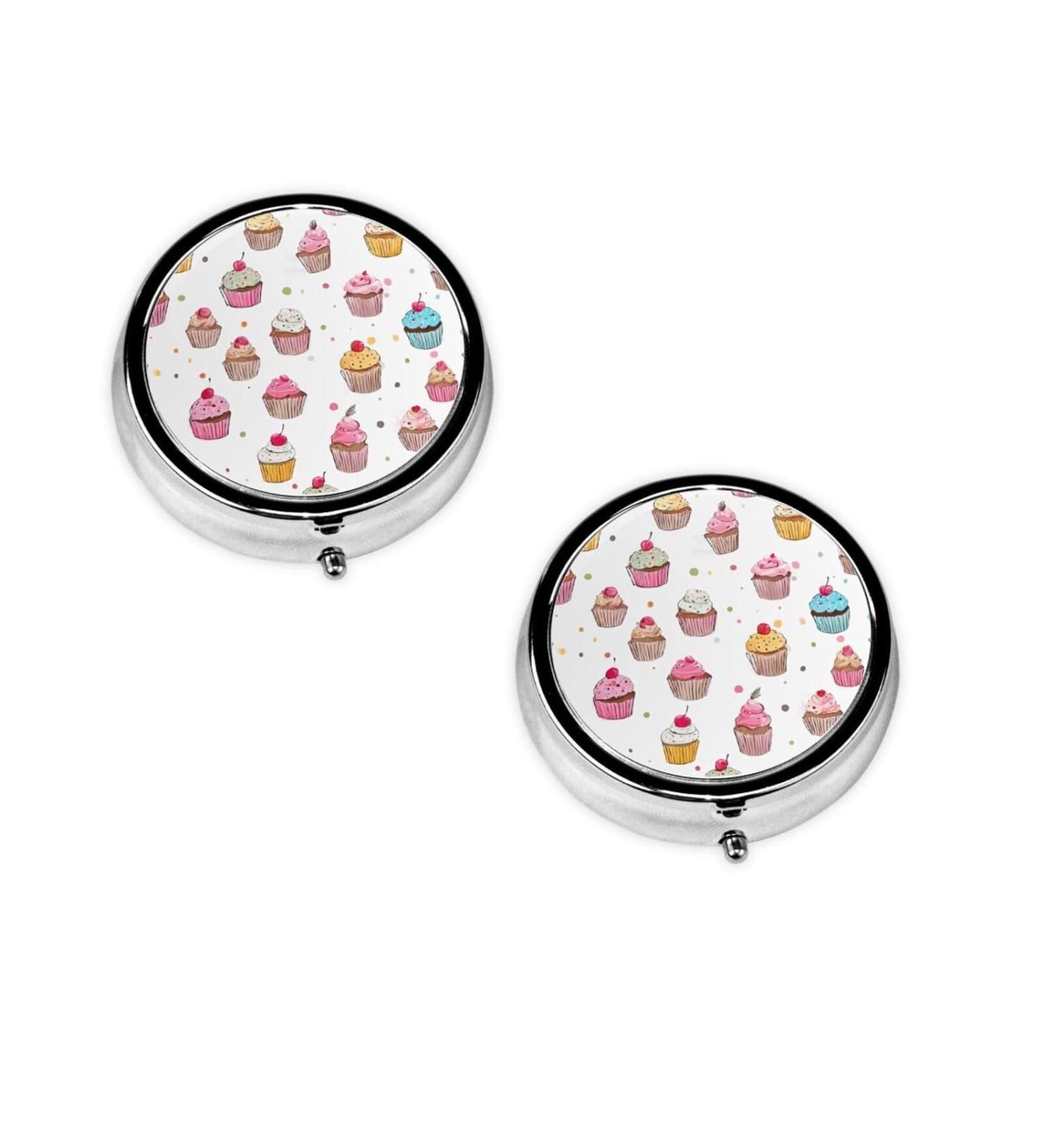 Delicious Cupcakes Mini Round Pill Box | 3 Compartment Organizer for Travel & Home | Portable Pill Case for Easy Use - Buy Online on GoSupps.com
